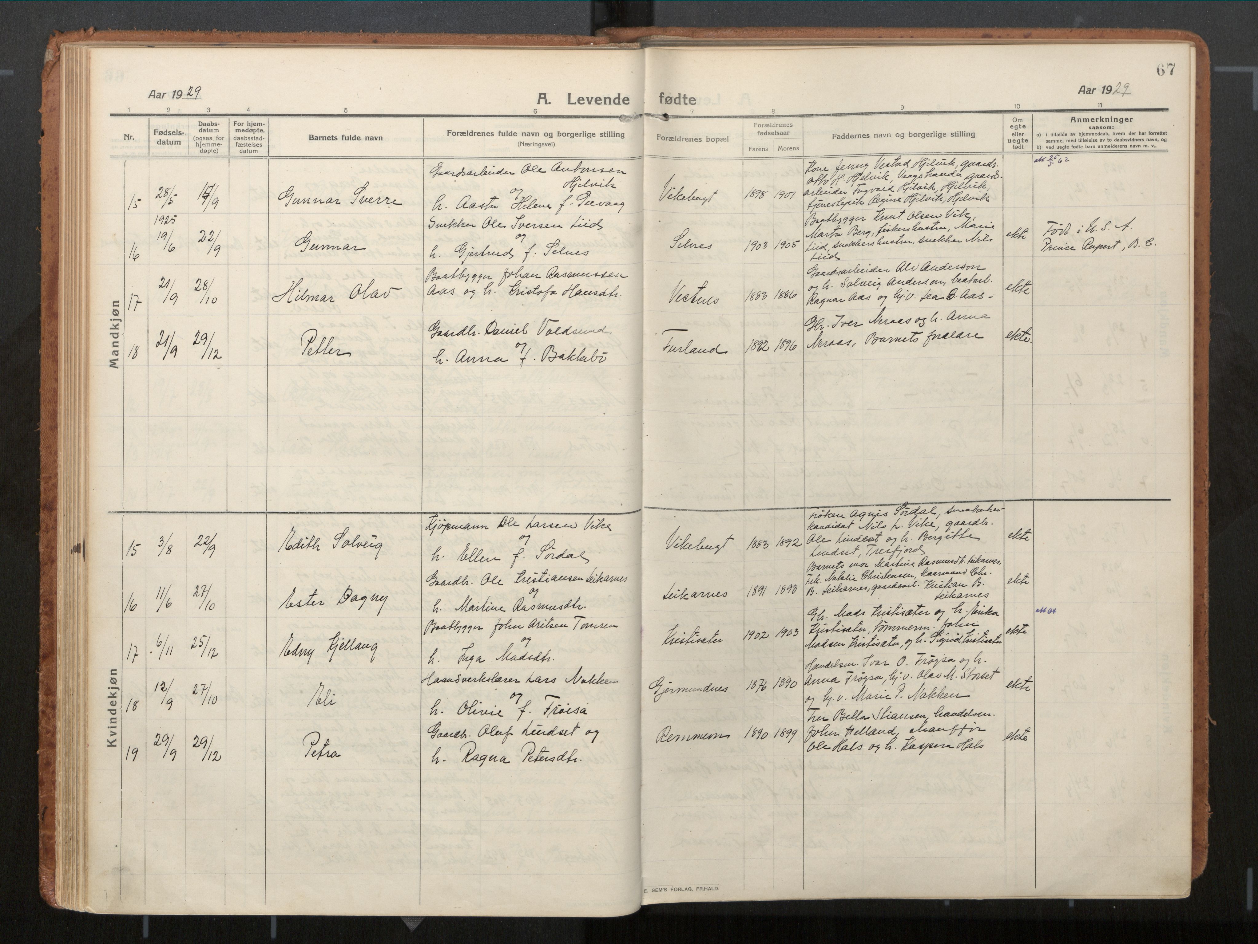 Ministerialprotokoller, klokkerbøker og fødselsregistre - Møre og Romsdal, AV/SAT-A-1454/539/L0534a: Parish register (official) no. 539A08, 1912-1935, p. 67