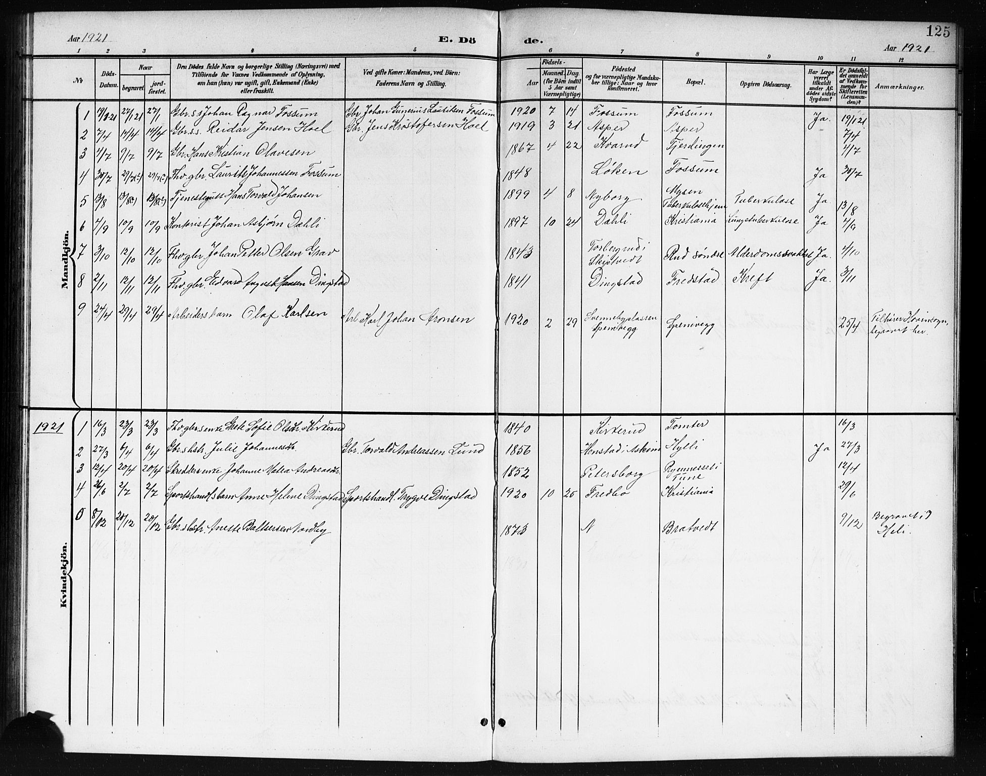 Spydeberg prestekontor Kirkebøker, AV/SAO-A-10924/G/Ga/L0002: Parish register (copy) no. I 2, 1901-1922, p. 125