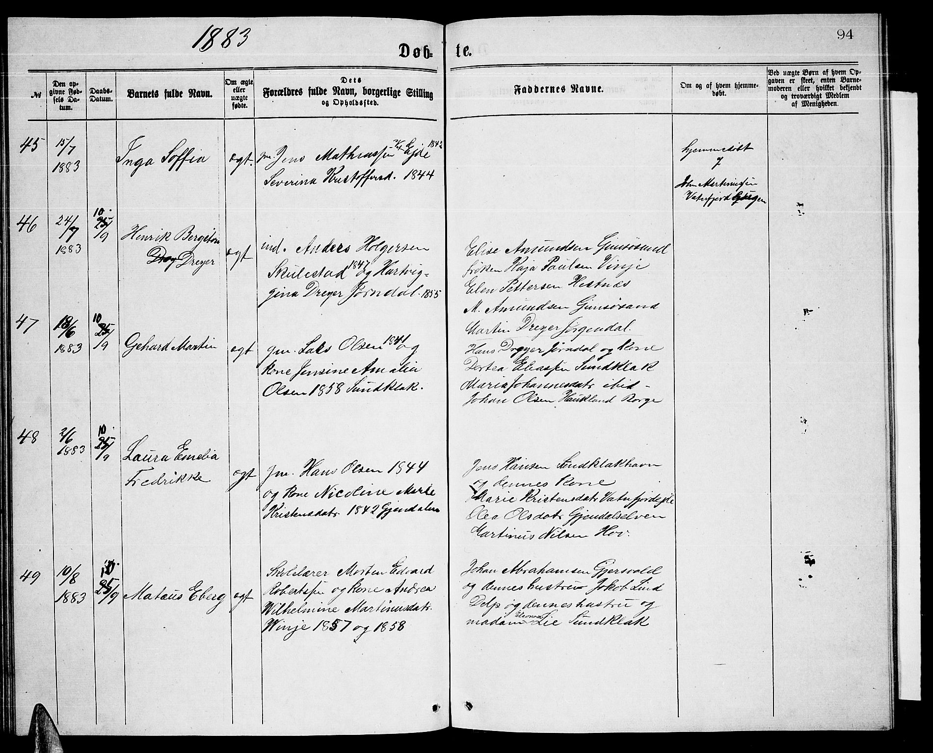 Ministerialprotokoller, klokkerbøker og fødselsregistre - Nordland, AV/SAT-A-1459/876/L1103: Parish register (copy) no. 876C02, 1870-1886, p. 94