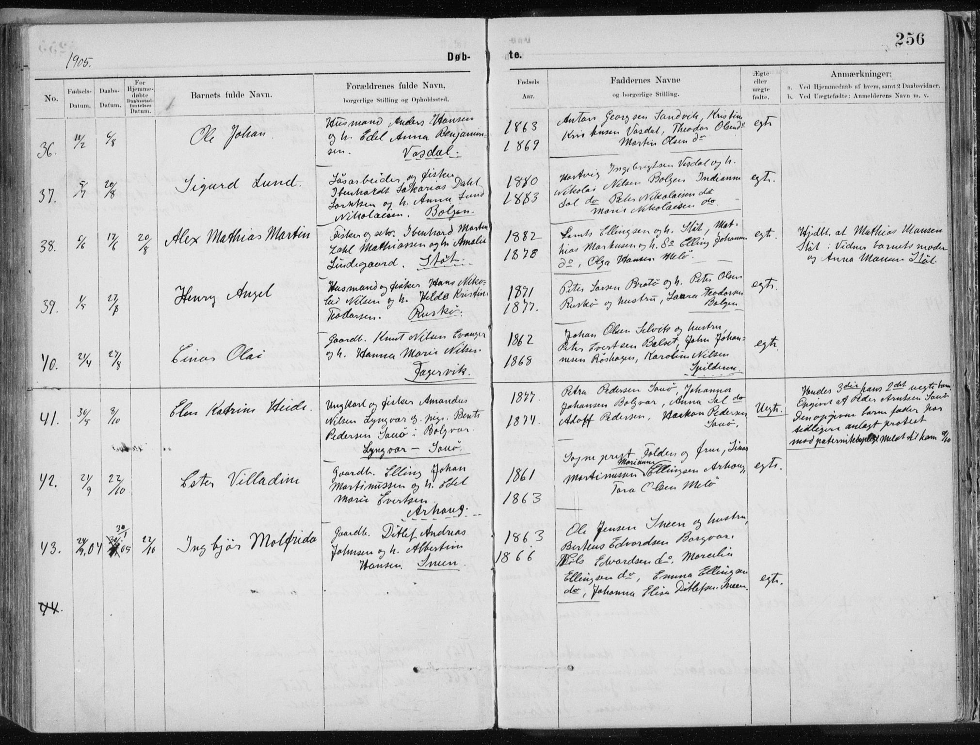 Ministerialprotokoller, klokkerbøker og fødselsregistre - Nordland, SAT/A-1459/843/L0636: Parish register (copy) no. 843C05, 1884-1909, p. 256