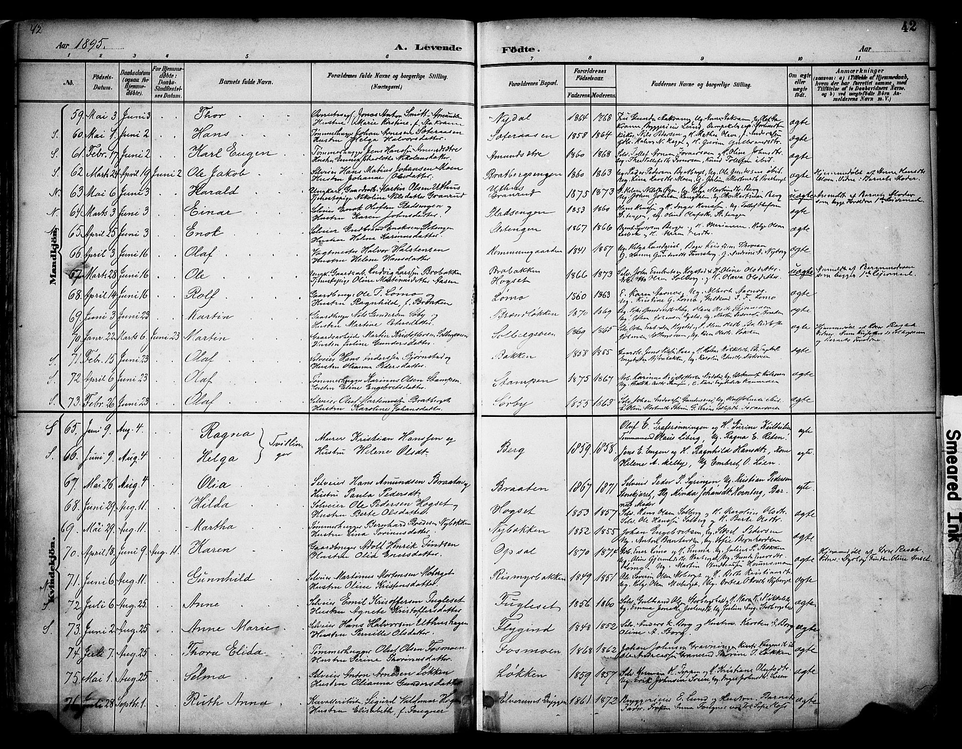 Elverum prestekontor, AV/SAH-PREST-044/H/Ha/Haa/L0014: Parish register (official) no. 14, 1891-1909, p. 42