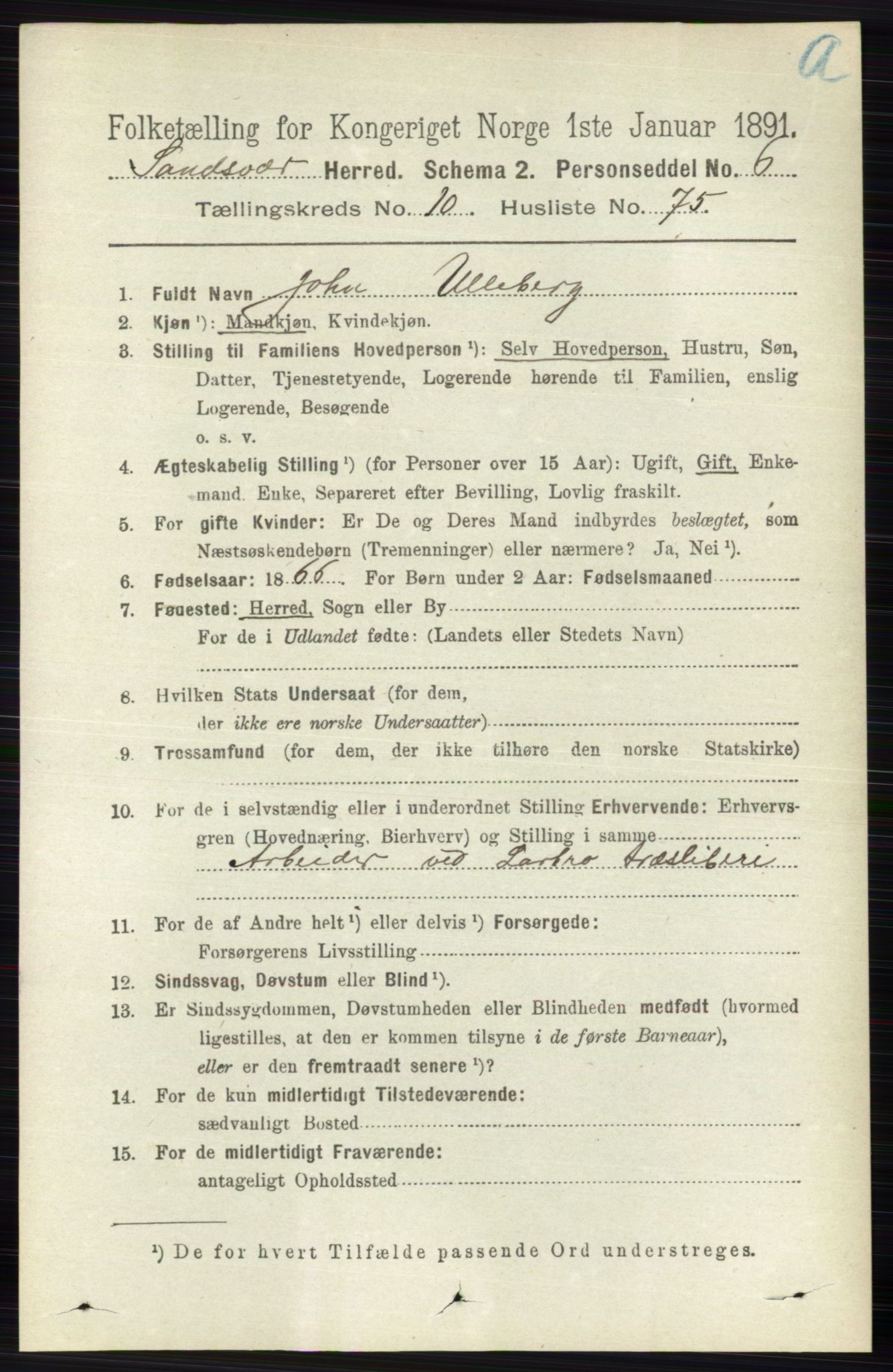 RA, 1891 census for 0629 Sandsvær, 1891, p. 5404