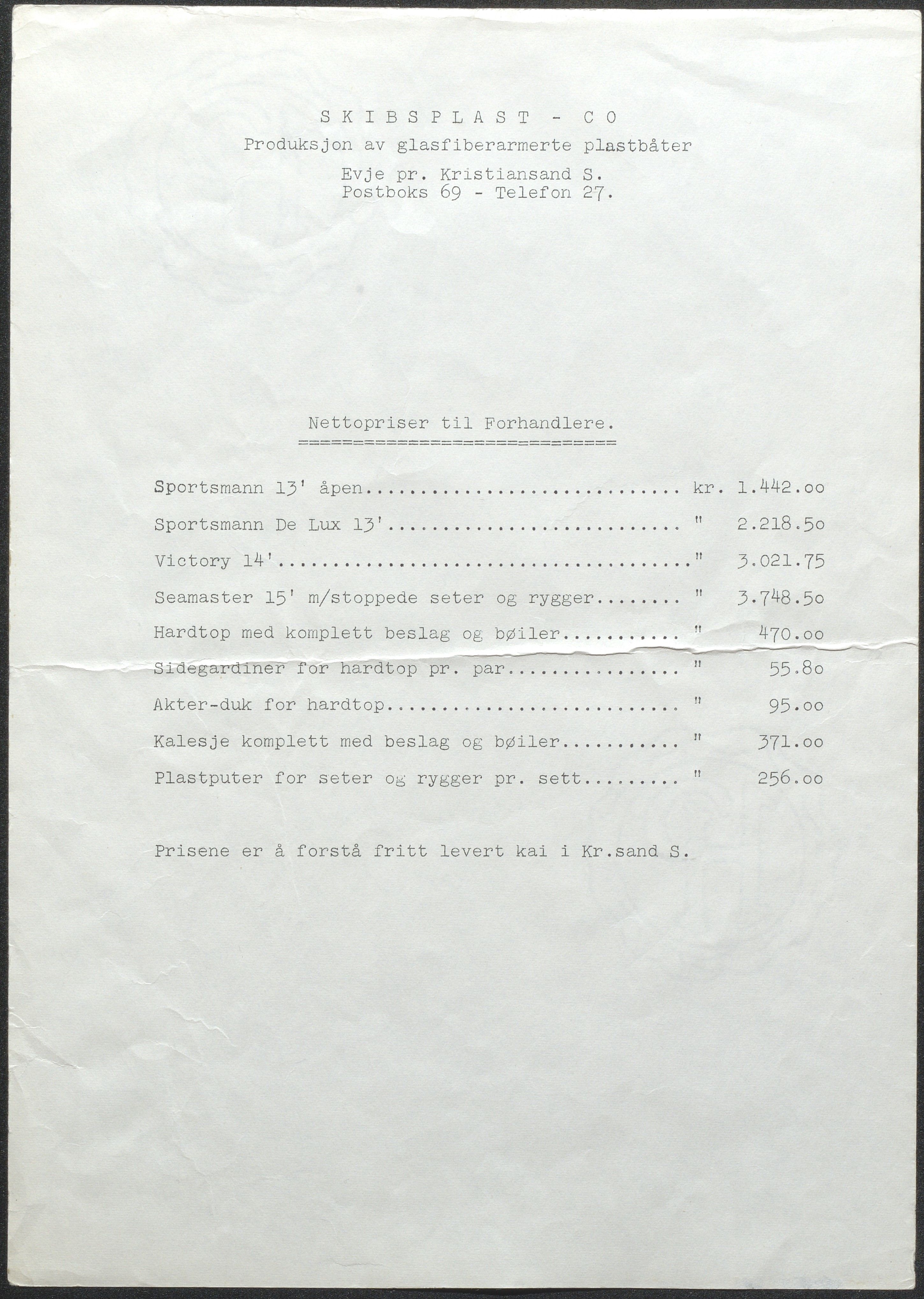 Skibsplast, AAKS/PA-2968/01/X/X01/L0001/0001: Brosjyrer / Lister over båtmodeller, veiledende priser, nettopriser til forhandlere og diverse, 1998-2014