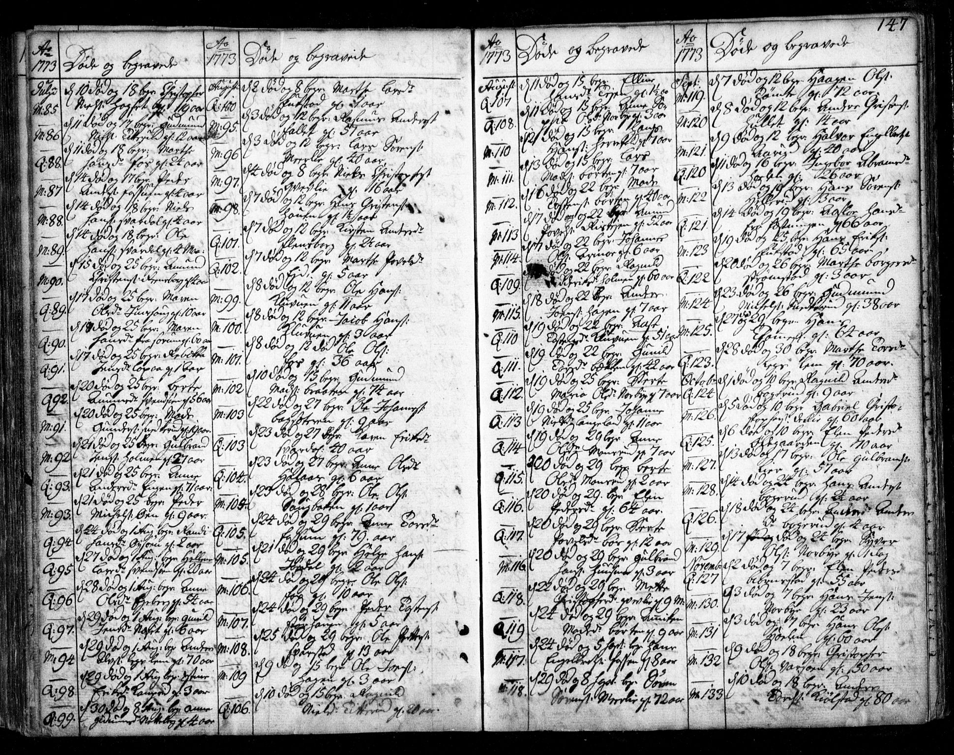 Aurskog prestekontor Kirkebøker, SAO/A-10304a/F/Fa/L0003: Parish register (official) no. I 3, 1767-1807, p. 147