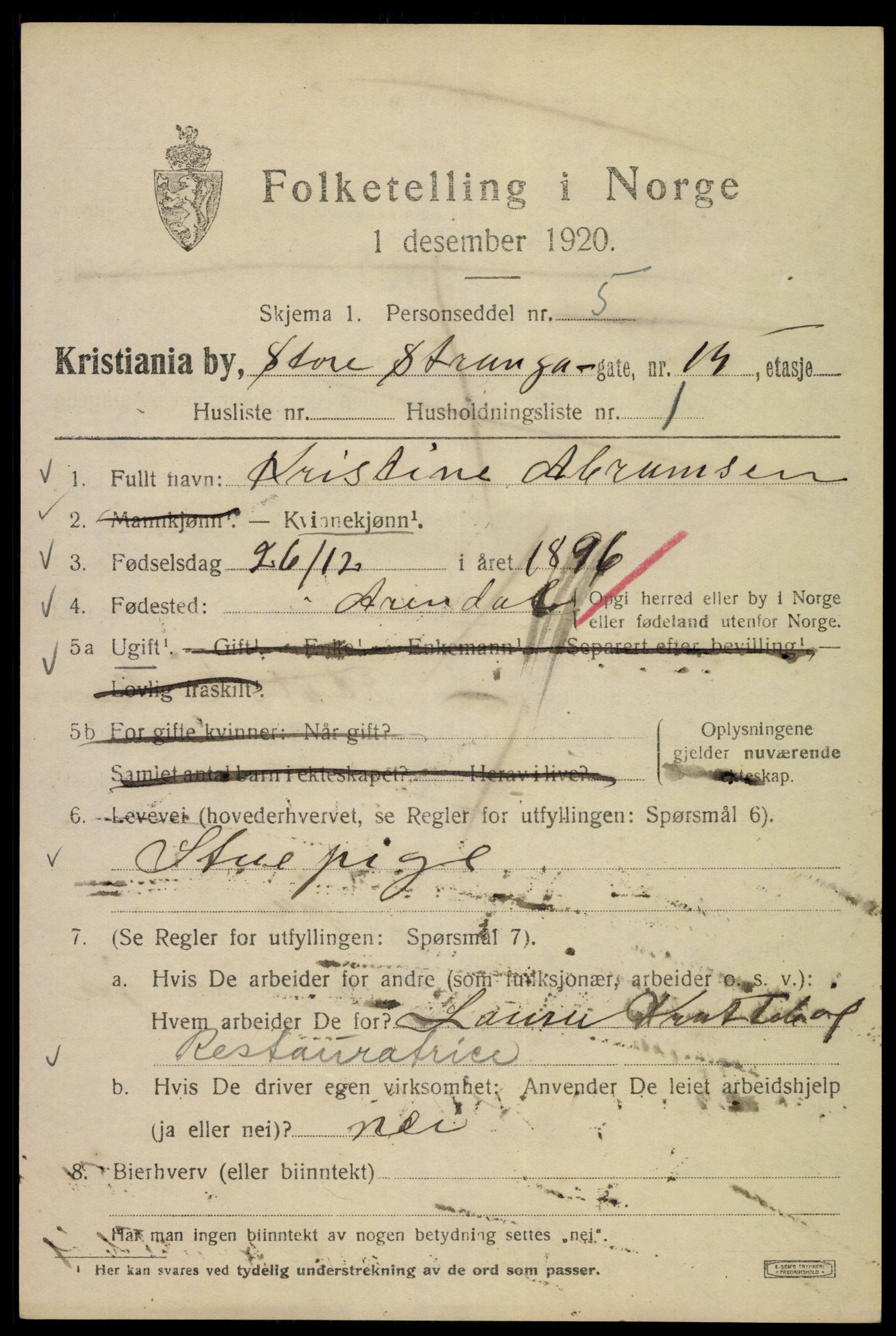 SAO, 1920 census for Kristiania, 1920, p. 547869