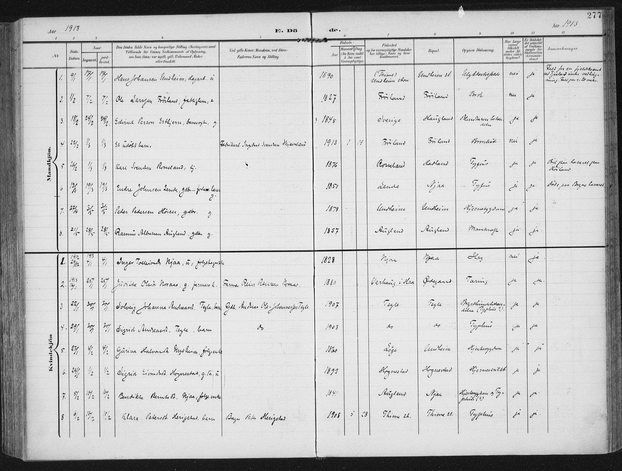 Lye sokneprestkontor, SAST/A-101794/002/A/L0001: Parish register (official) no. A 12, 1904-1920, p. 277