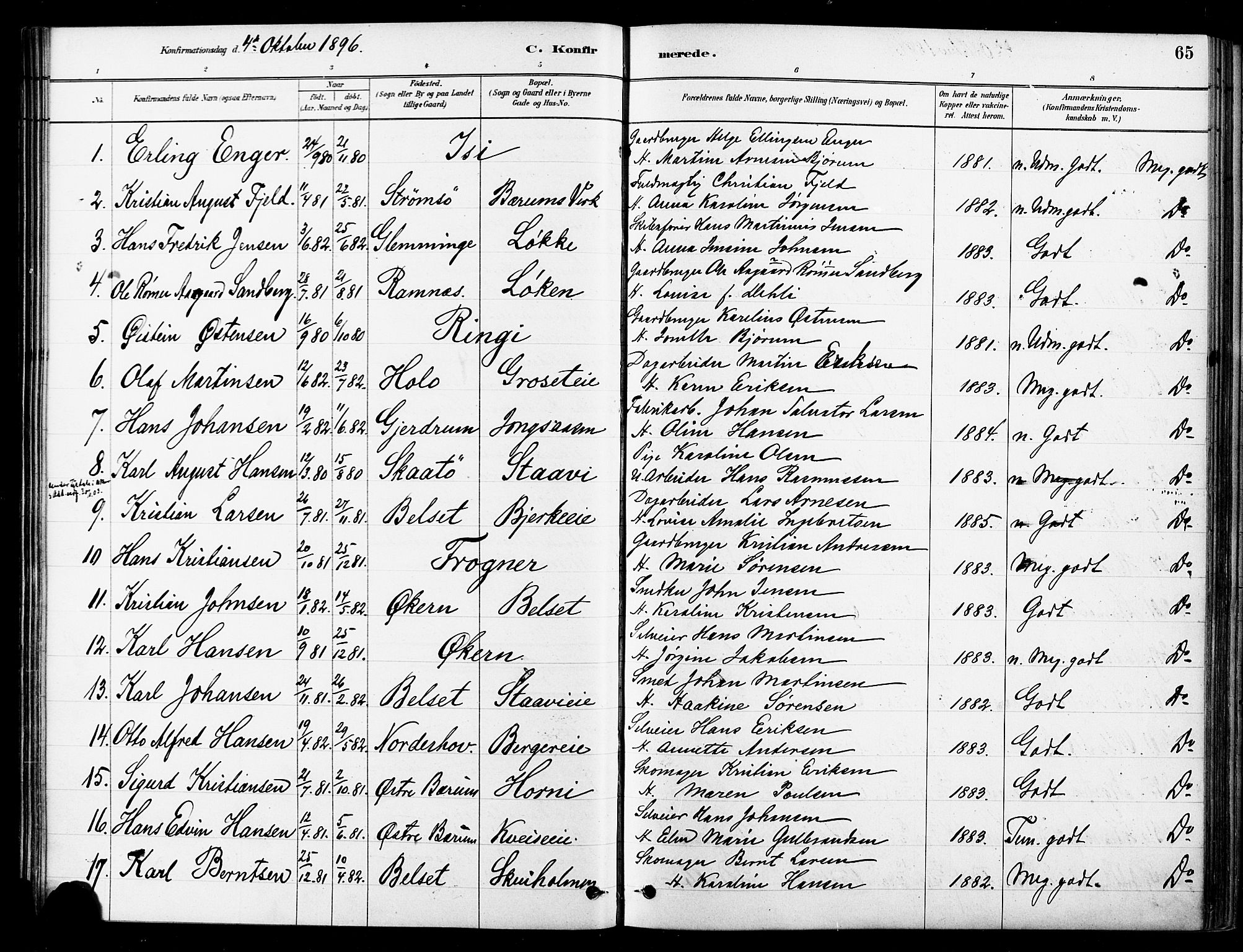 Asker prestekontor Kirkebøker, SAO/A-10256a/F/Fb/L0002: Parish register (official) no. II 2, 1879-1921, p. 65