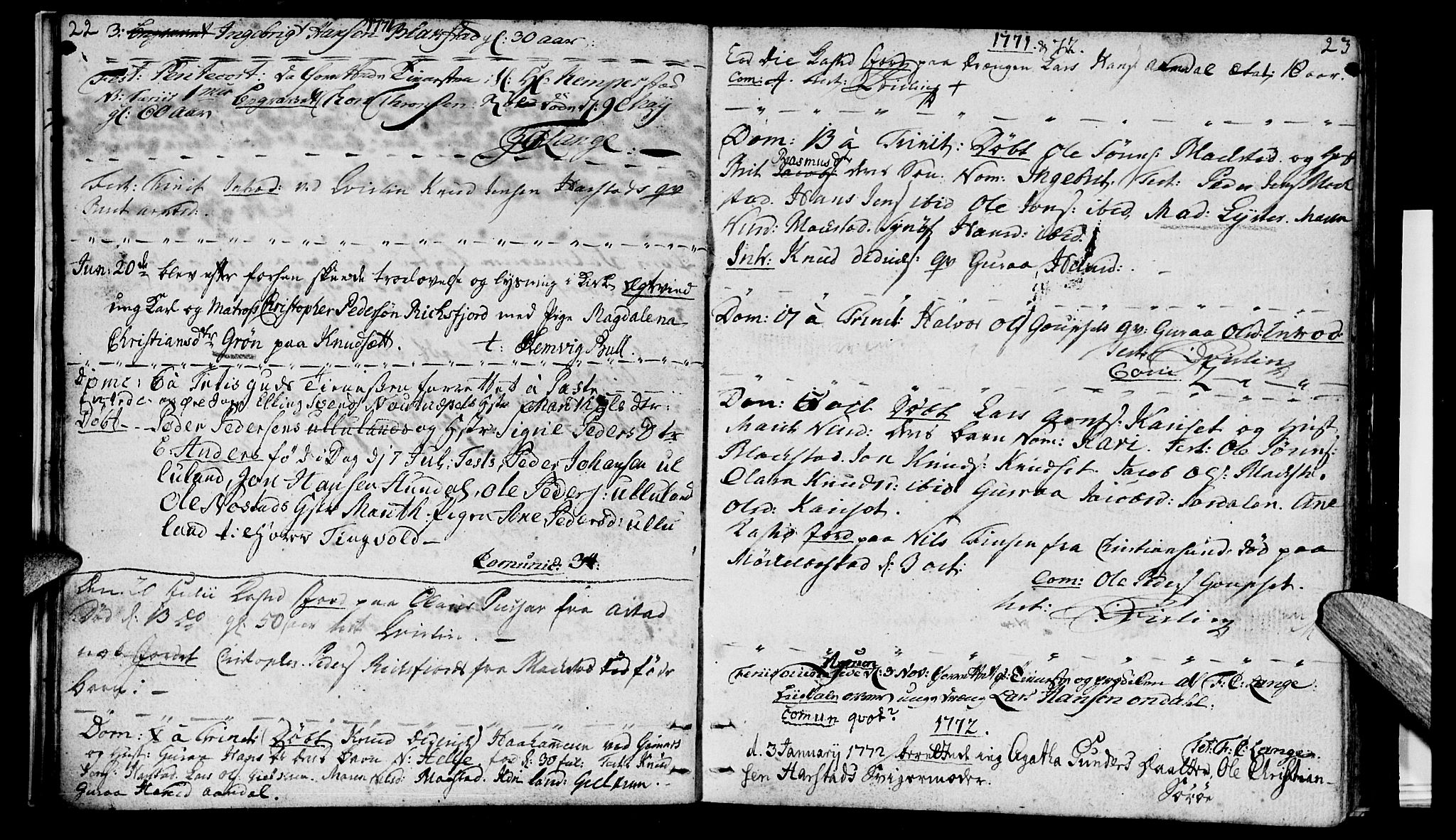 Ministerialprotokoller, klokkerbøker og fødselsregistre - Møre og Romsdal, SAT/A-1454/584/L0962: Parish register (official) no. 584A02, 1765-1812, p. 22-23