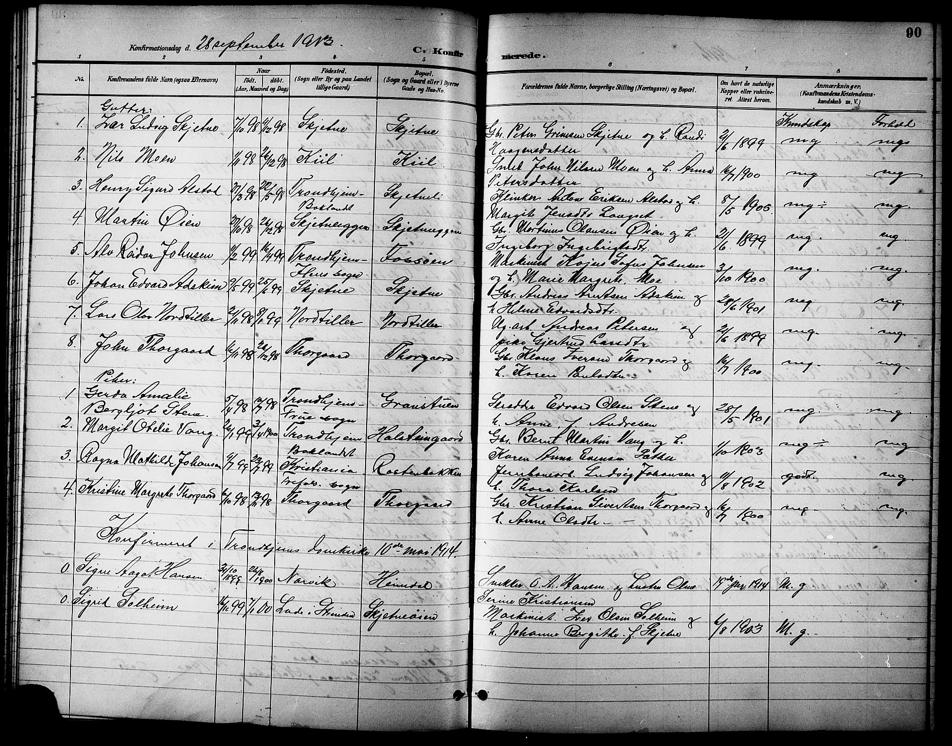 Ministerialprotokoller, klokkerbøker og fødselsregistre - Sør-Trøndelag, AV/SAT-A-1456/621/L0460: Parish register (copy) no. 621C03, 1896-1914, p. 90