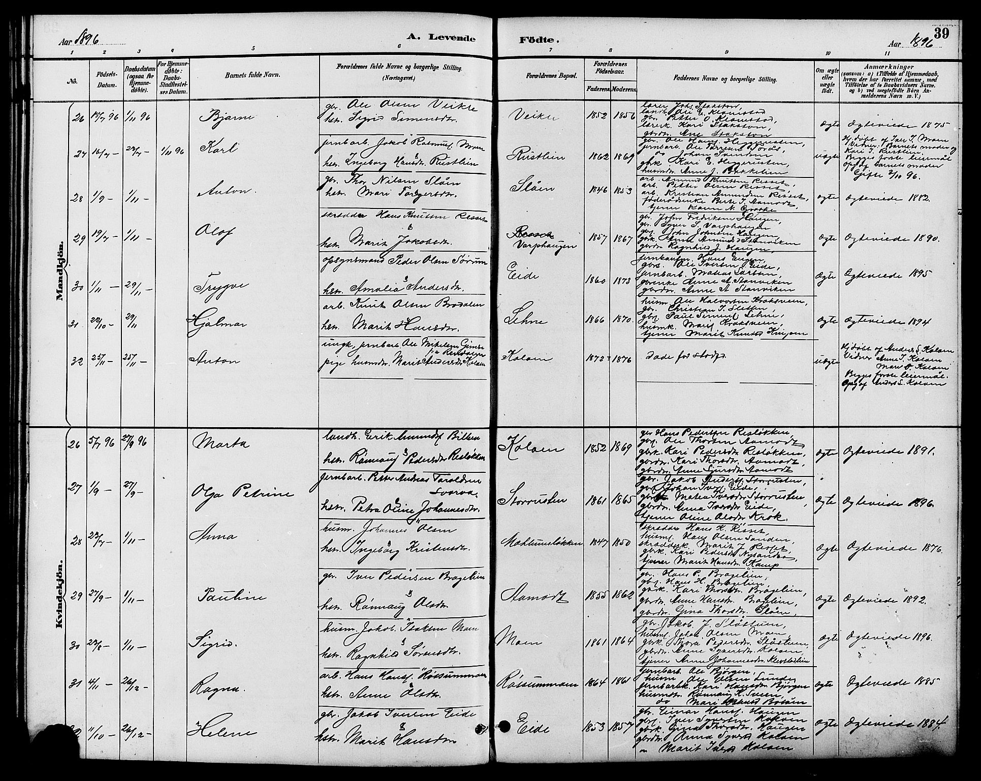 Nord-Fron prestekontor, AV/SAH-PREST-080/H/Ha/Hab/L0006: Parish register (copy) no. 6, 1887-1914, p. 39