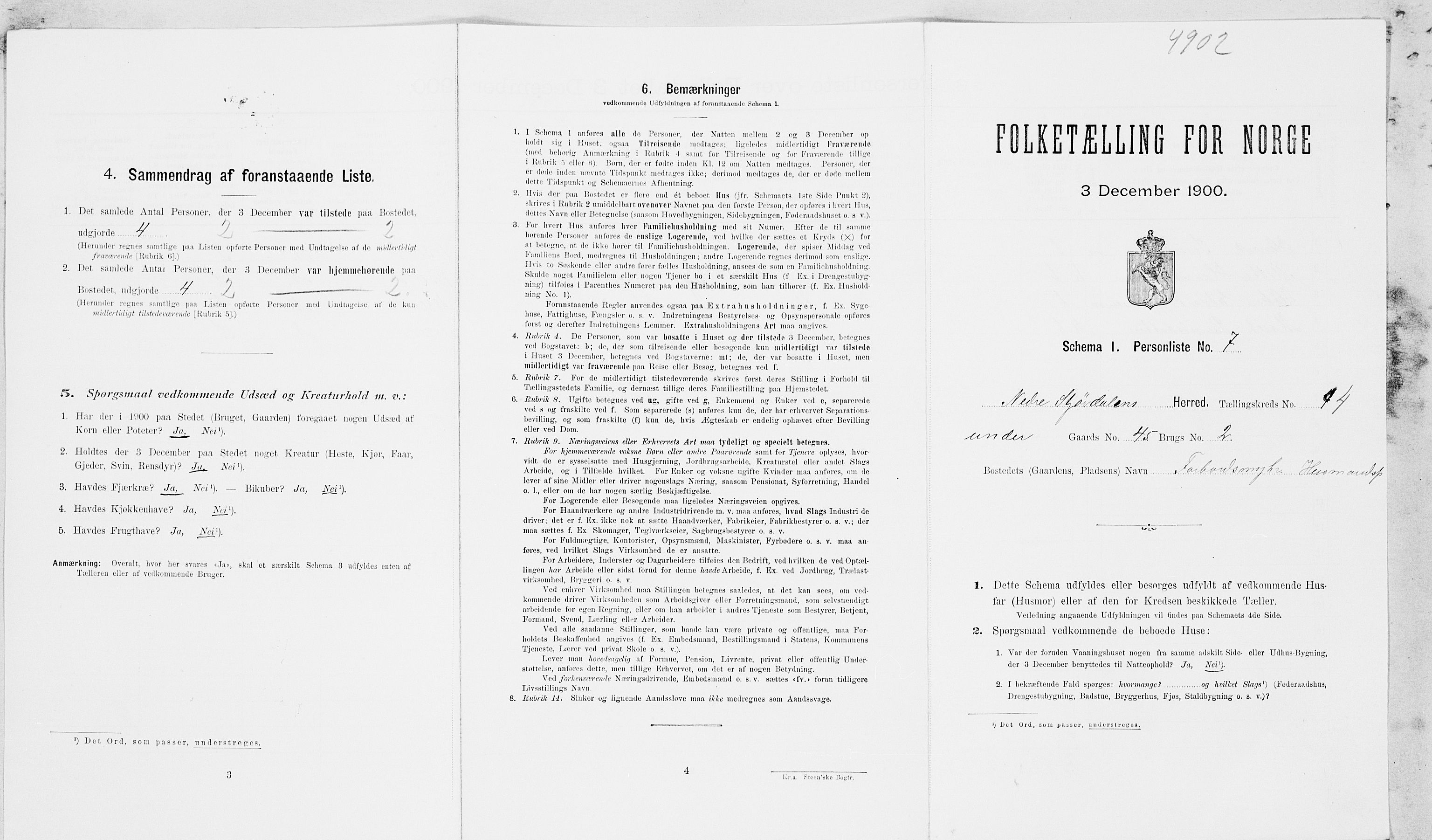 SAT, 1900 census for Nedre Stjørdal, 1900, p. 408