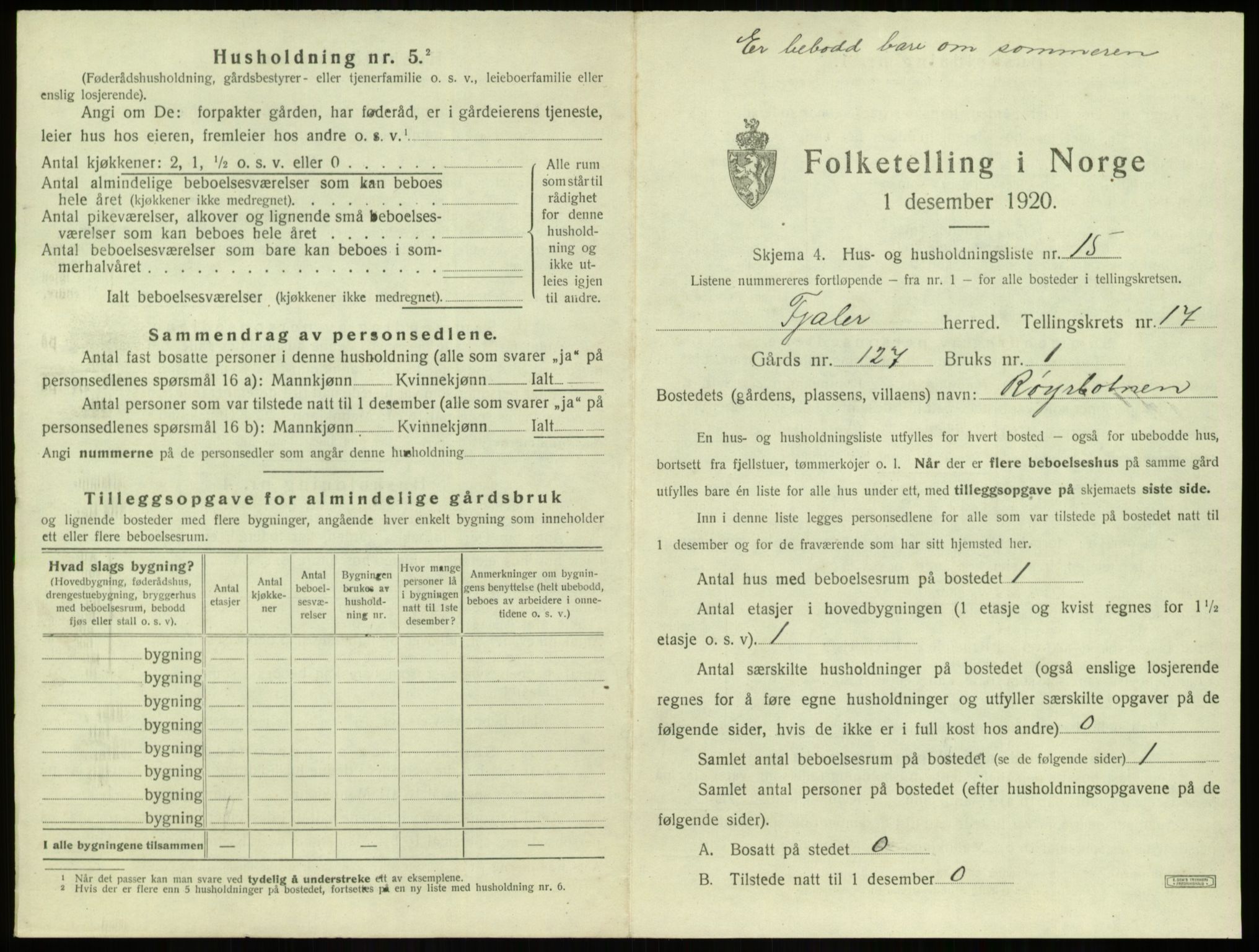 SAB, 1920 census for Fjaler, 1920, p. 1344