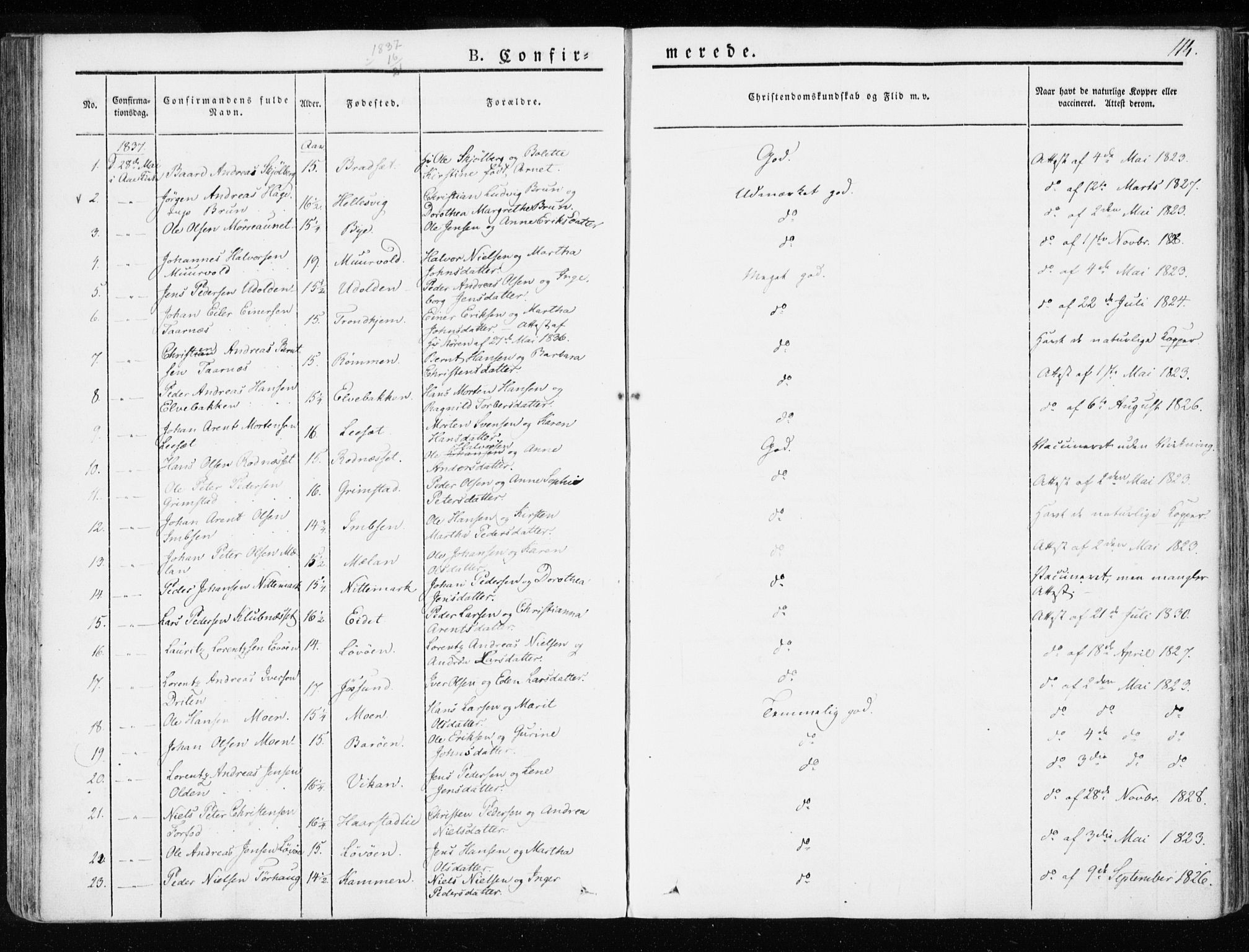 Ministerialprotokoller, klokkerbøker og fødselsregistre - Sør-Trøndelag, SAT/A-1456/655/L0676: Parish register (official) no. 655A05, 1830-1847, p. 114