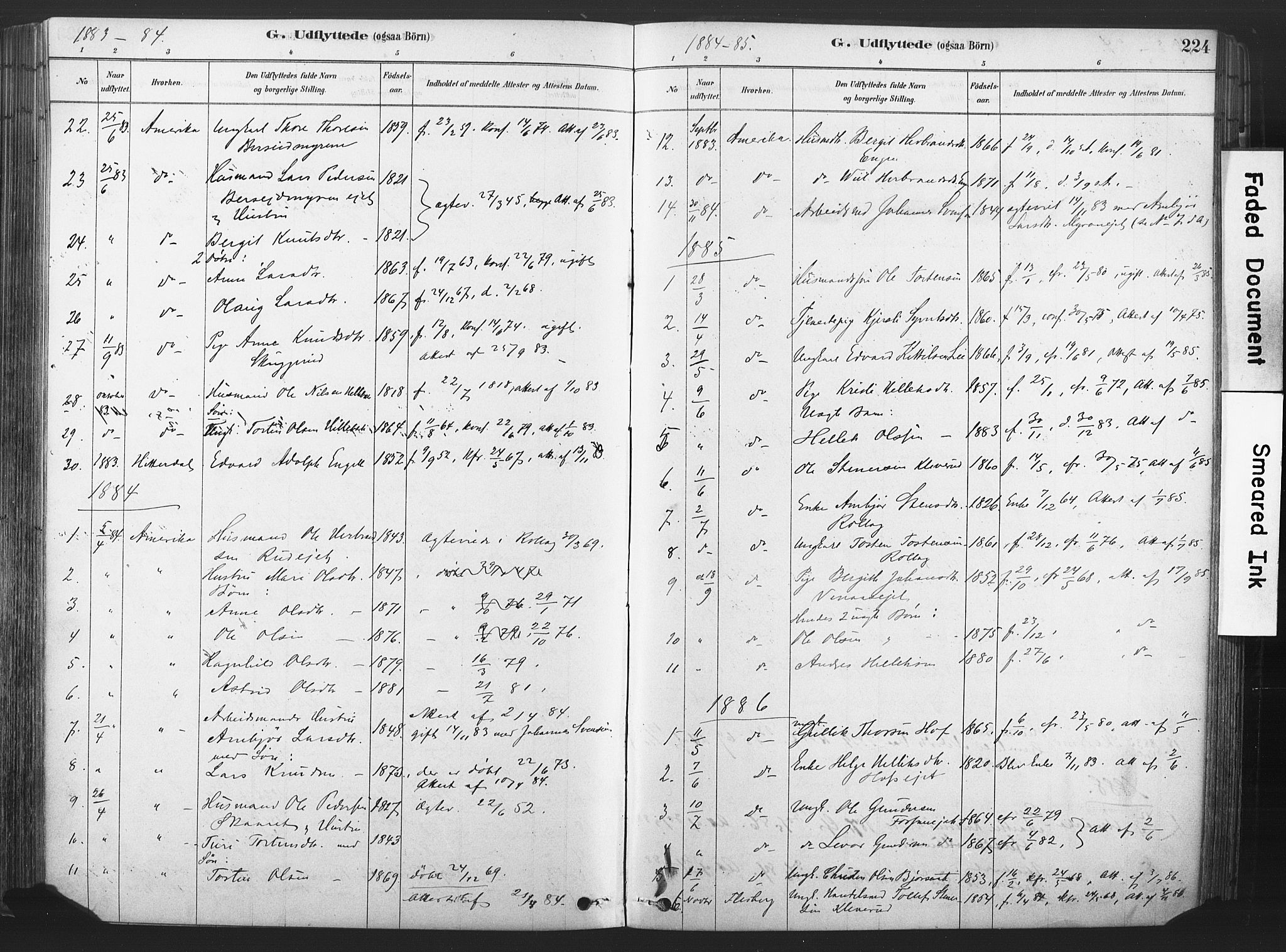 Rollag kirkebøker, SAKO/A-240/F/Fa/L0011: Parish register (official) no. I 11, 1878-1902, p. 224