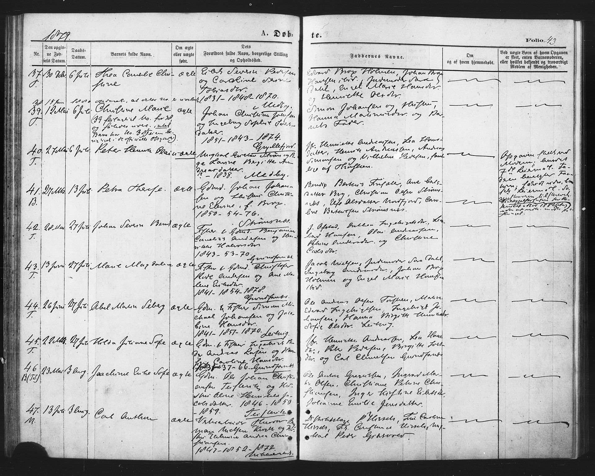 Berg sokneprestkontor, SATØ/S-1318/G/Ga/Gaa/L0003kirke: Parish register (official) no. 3, 1872-1879, p. 43