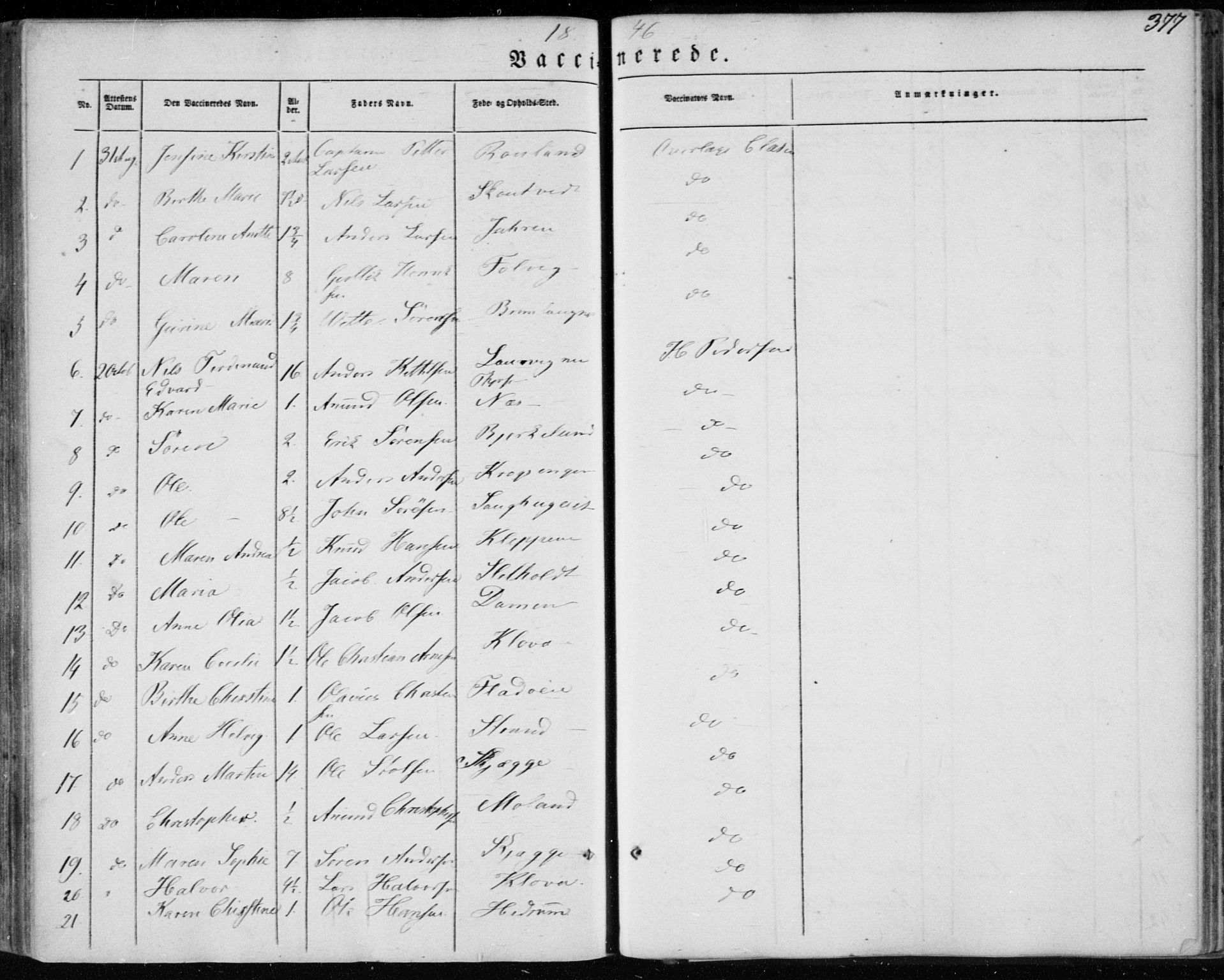 Brunlanes kirkebøker, AV/SAKO-A-342/F/Fa/L0004: Parish register (official) no. I 4, 1846-1862, p. 377