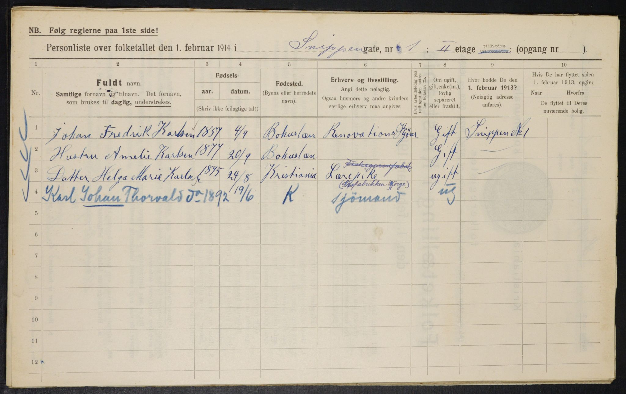 OBA, Municipal Census 1914 for Kristiania, 1914, p. 97840