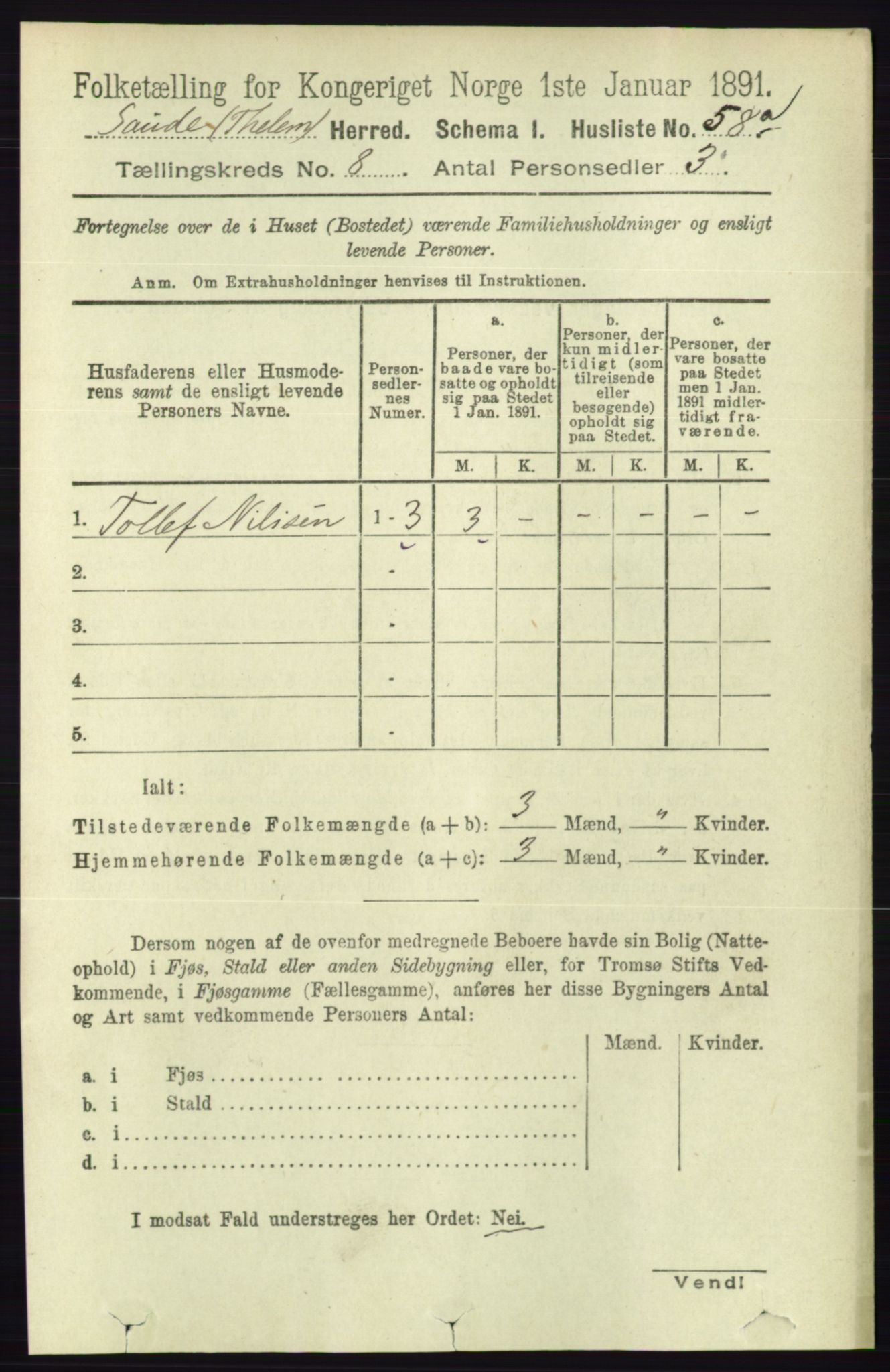 RA, 1891 census for 0822 Sauherad, 1891, p. 2316