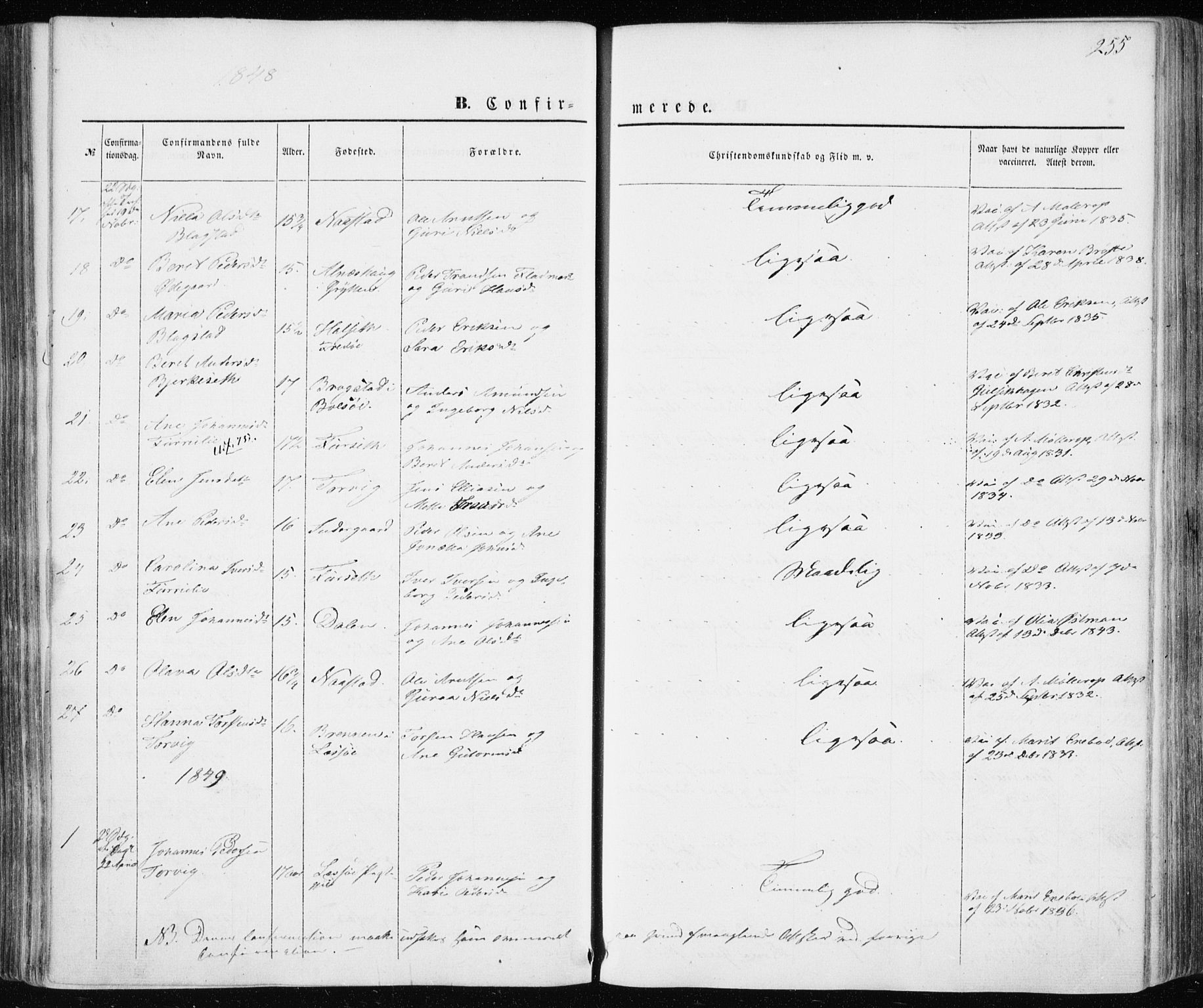 Ministerialprotokoller, klokkerbøker og fødselsregistre - Møre og Romsdal, SAT/A-1454/586/L0984: Parish register (official) no. 586A10, 1844-1856, p. 255