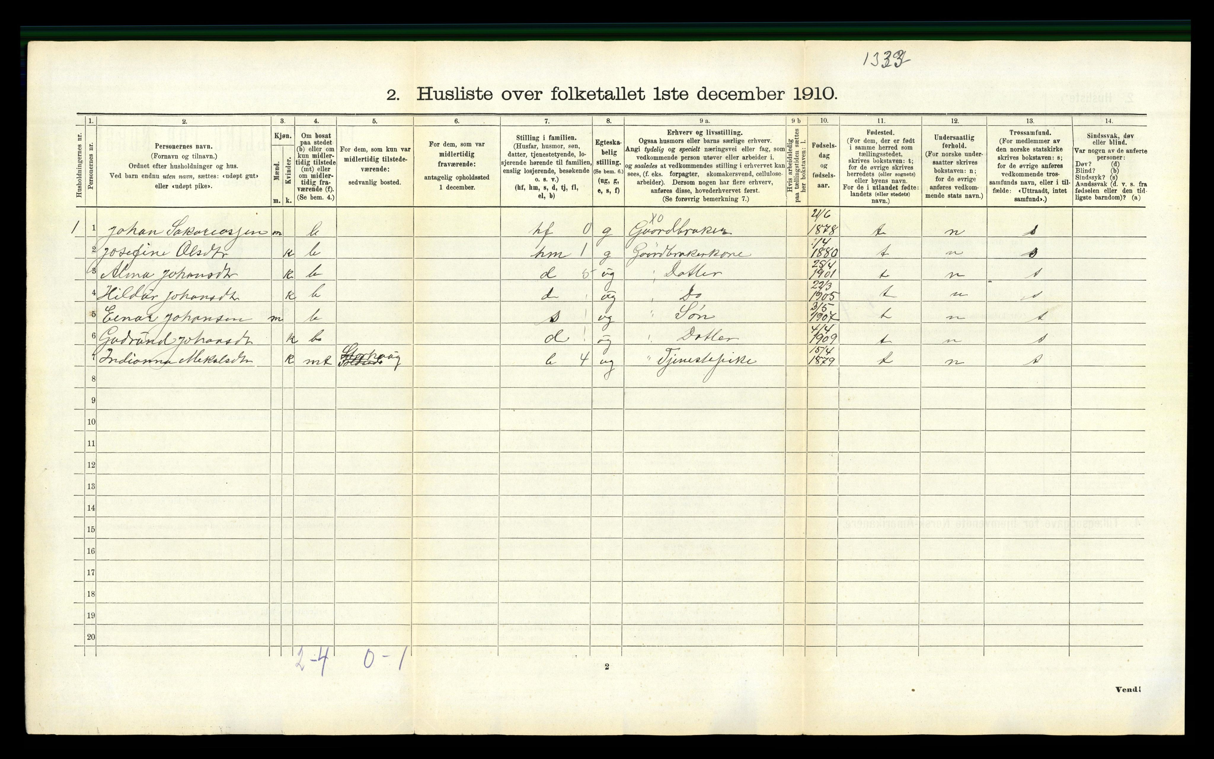 RA, 1910 census for Beiarn, 1910, p. 496