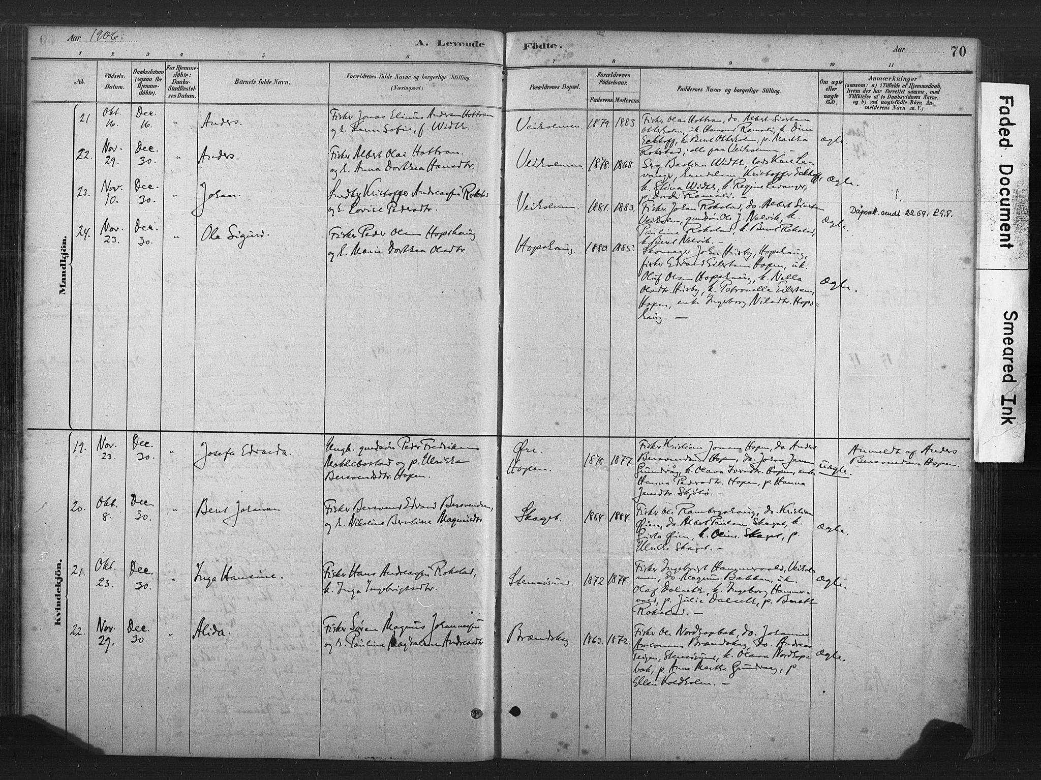 Ministerialprotokoller, klokkerbøker og fødselsregistre - Møre og Romsdal, AV/SAT-A-1454/583/L0954: Parish register (official) no. 583A01, 1880-1906, p. 70