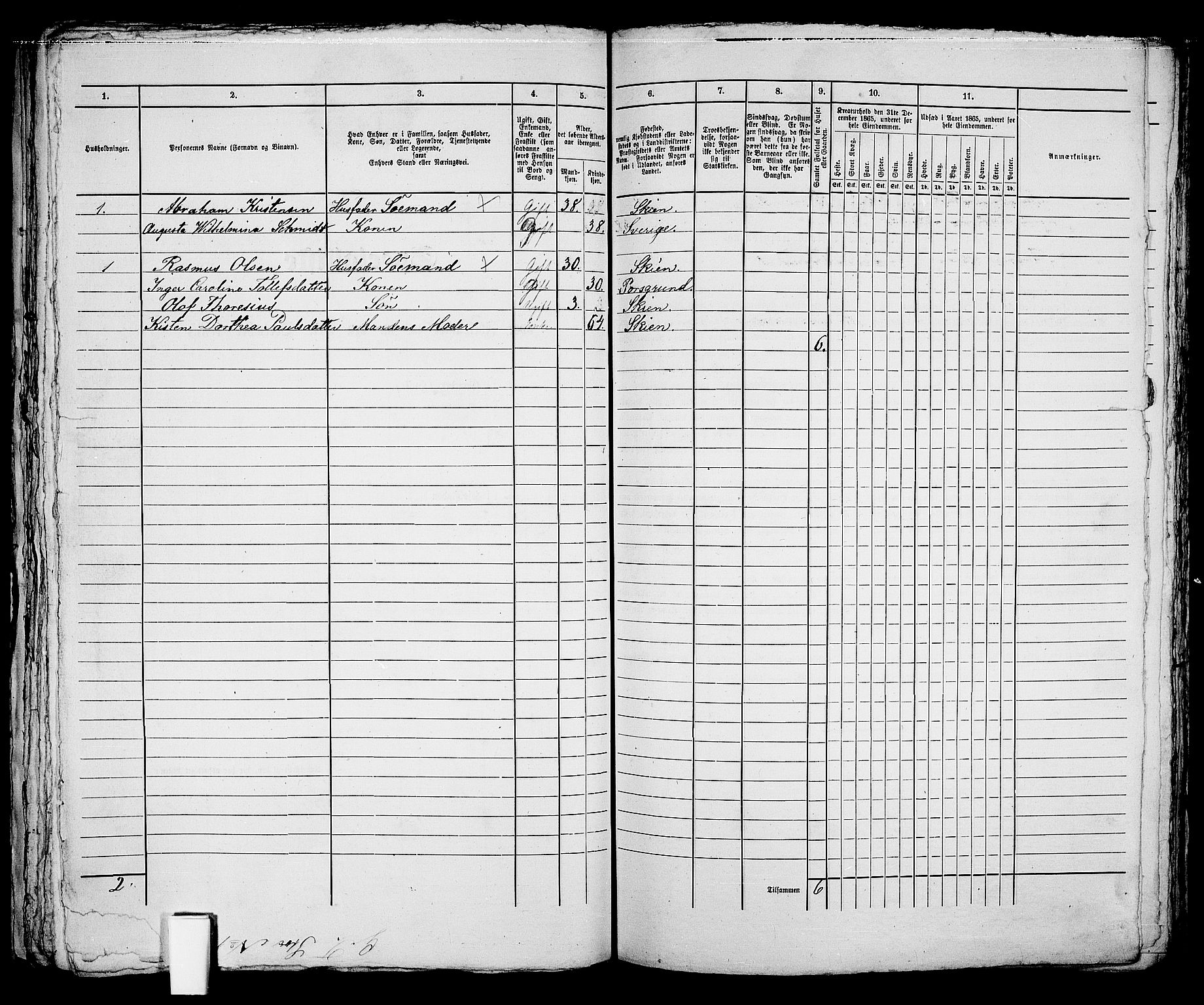 RA, 1865 census for Skien, 1865, p. 220