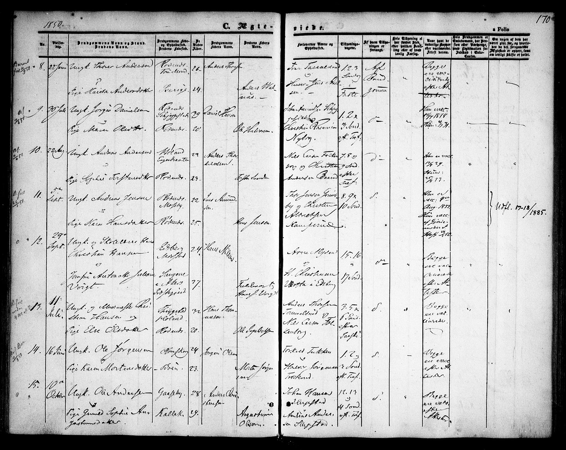 Rødenes prestekontor Kirkebøker, AV/SAO-A-2005/F/Fa/L0006: Parish register (official) no. I 6, 1850-1859, p. 170