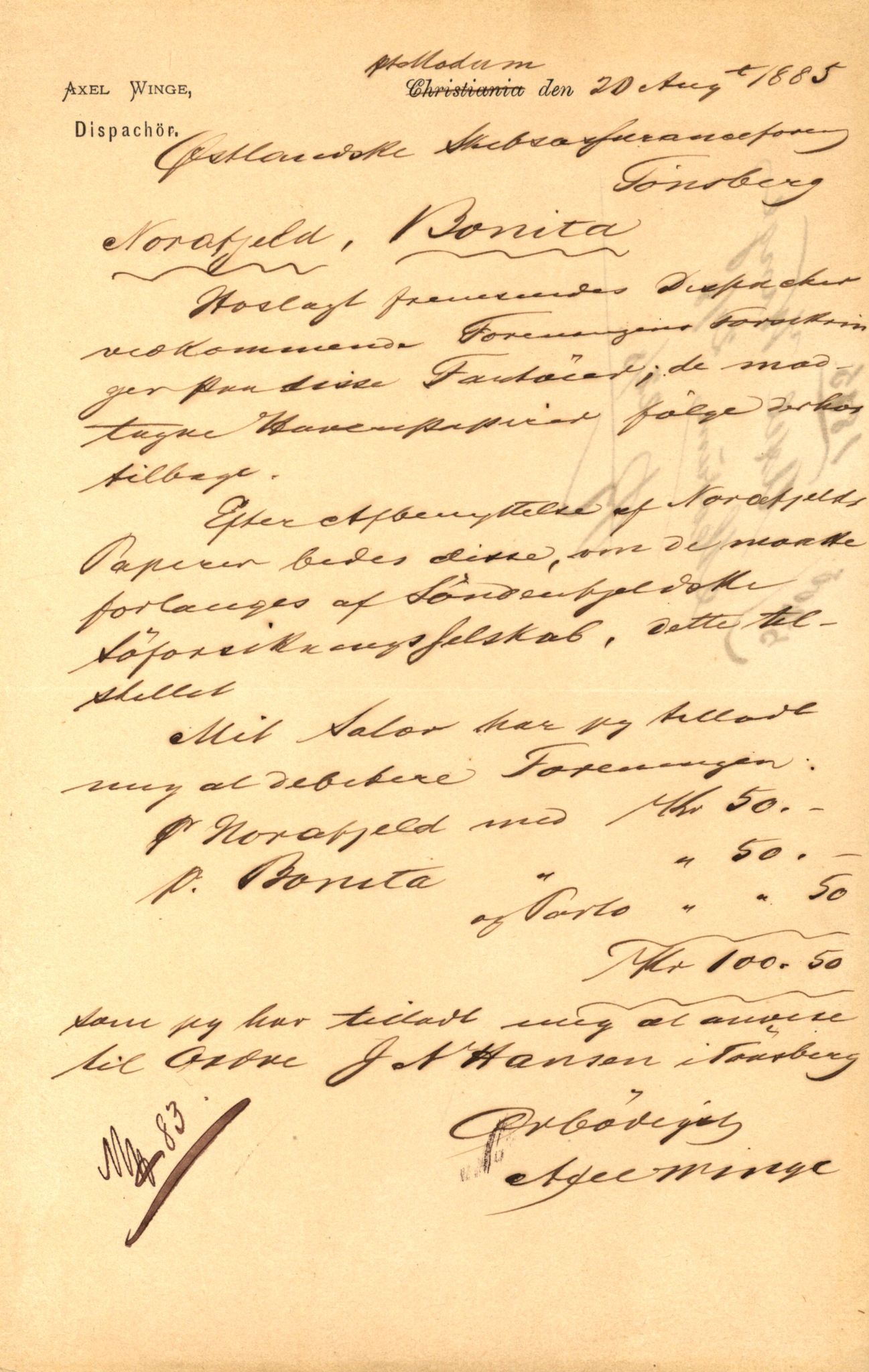 Pa 63 - Østlandske skibsassuranceforening, VEMU/A-1079/G/Ga/L0018/0004: Havaridokumenter / Nymph, Odd, Norafjeld, Kvik, Hast, Finland, Gefion, 1885, p. 15