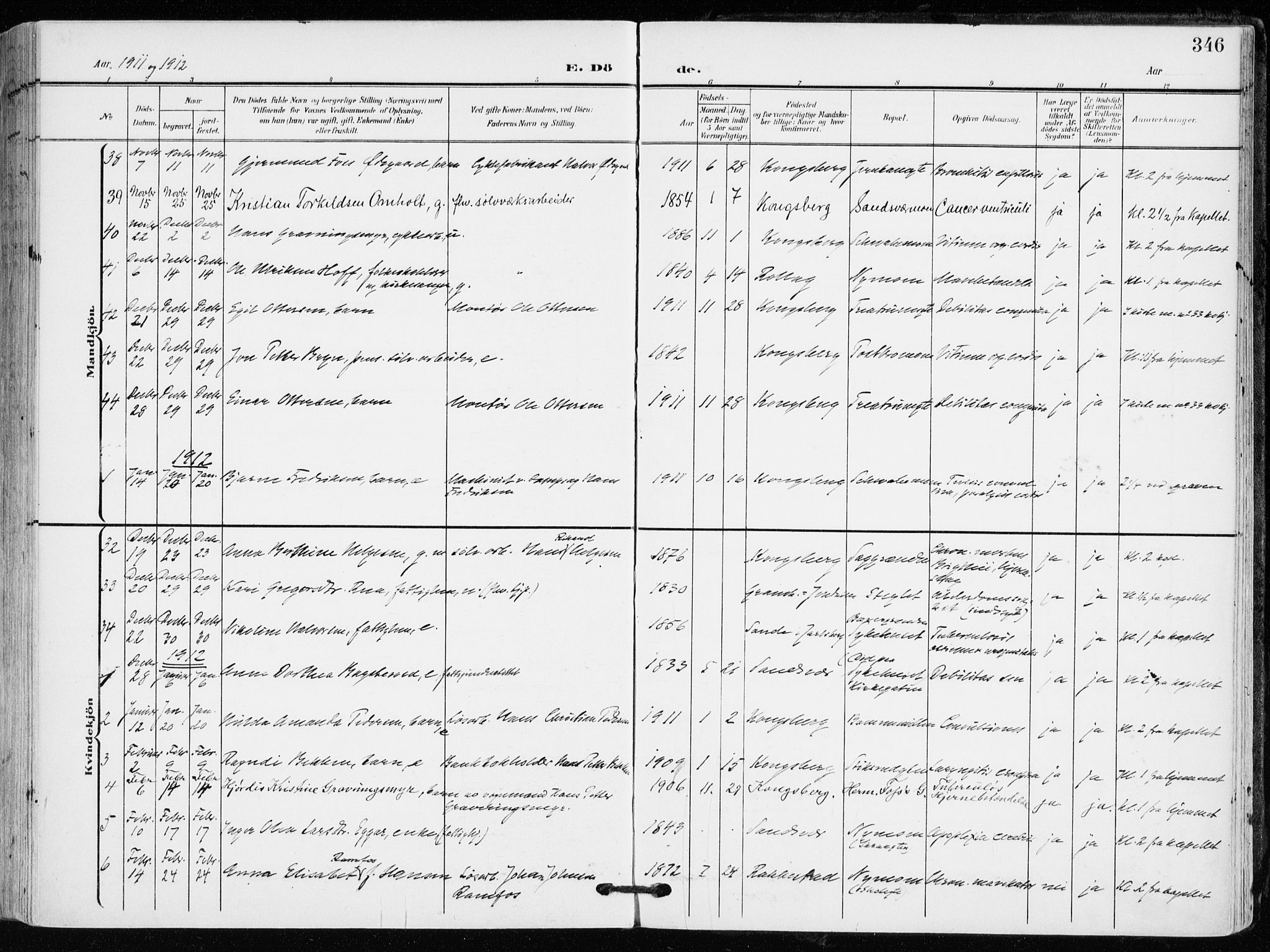 Kongsberg kirkebøker, AV/SAKO-A-22/F/Fb/L0004: Parish register (official) no. II 4, 1906-1918, p. 346