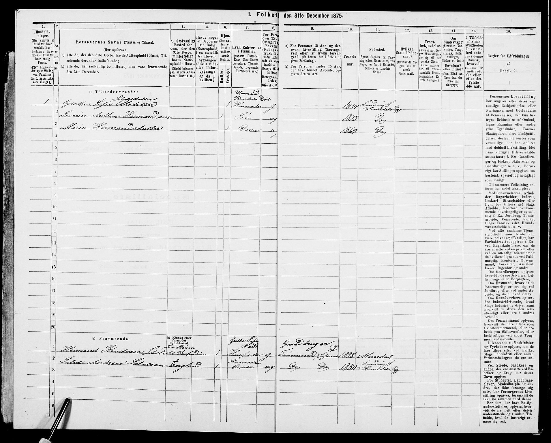 SAK, 1875 census for 0924P Homedal, 1875, p. 352