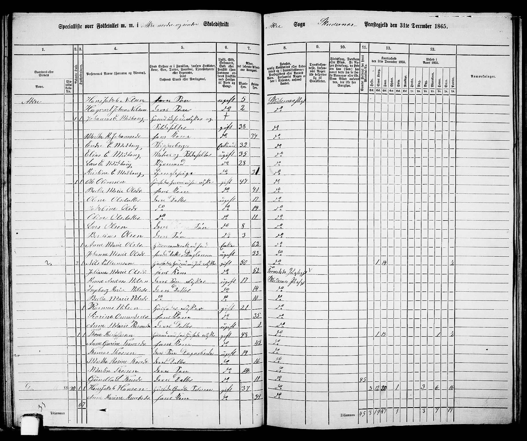 RA, 1865 census for Skudenes, 1865, p. 50