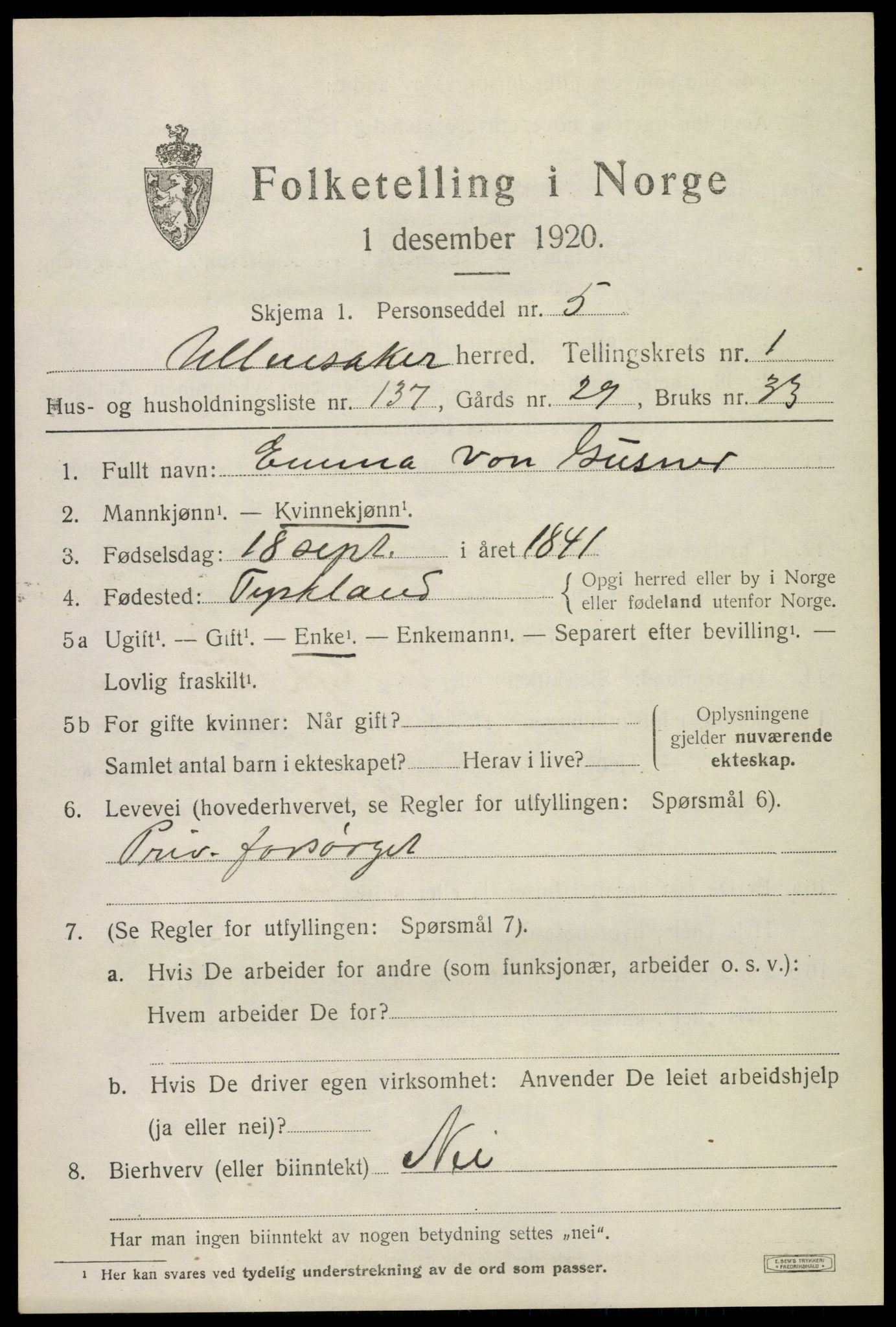 SAO, 1920 census for Ullensaker, 1920, p. 4181