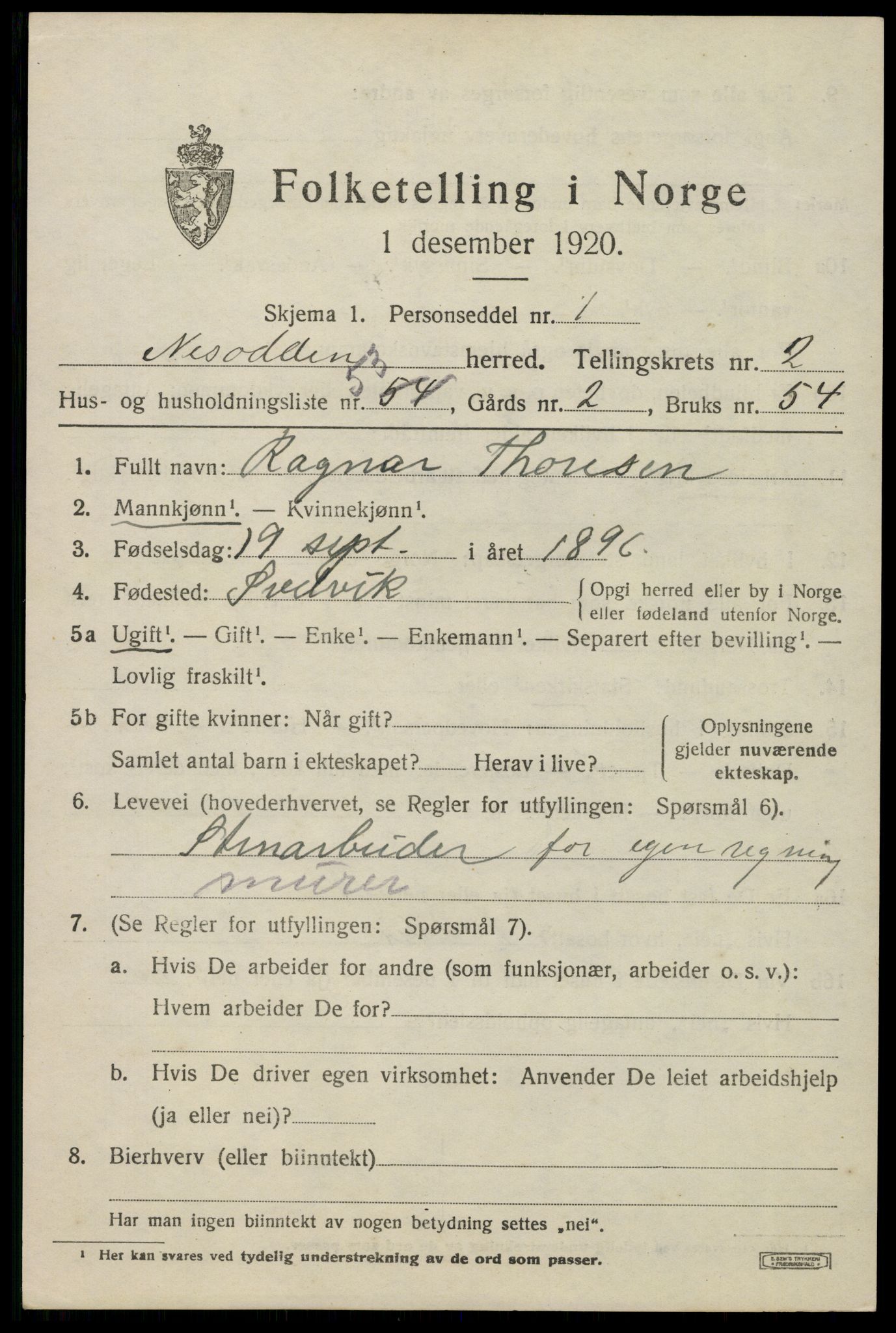 SAO, 1920 census for Nesodden, 1920, p. 2697