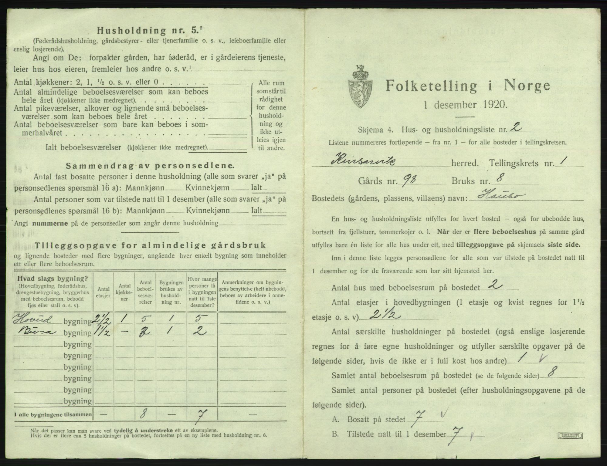 SAB, 1920 census for Kinsarvik, 1920, p. 33