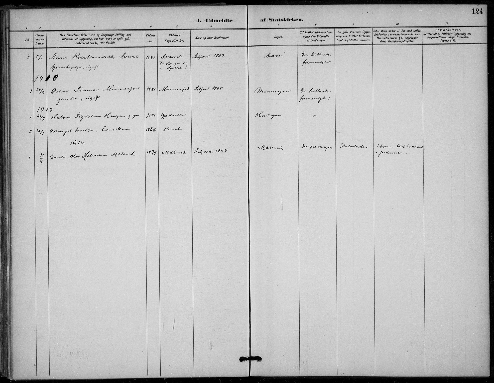 Seljord kirkebøker, SAKO/A-20/F/Fb/L0002: Parish register (official) no. II 2, 1887-1917, p. 124