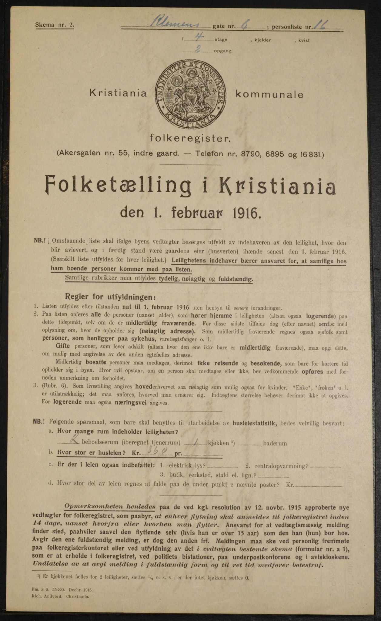 OBA, Municipal Census 1916 for Kristiania, 1916, p. 12936