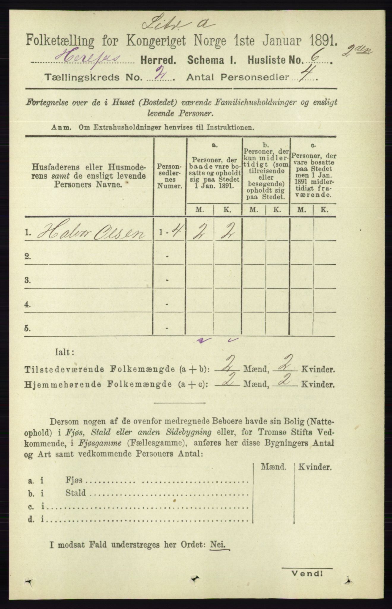 RA, 1891 census for 0933 Herefoss, 1891, p. 246