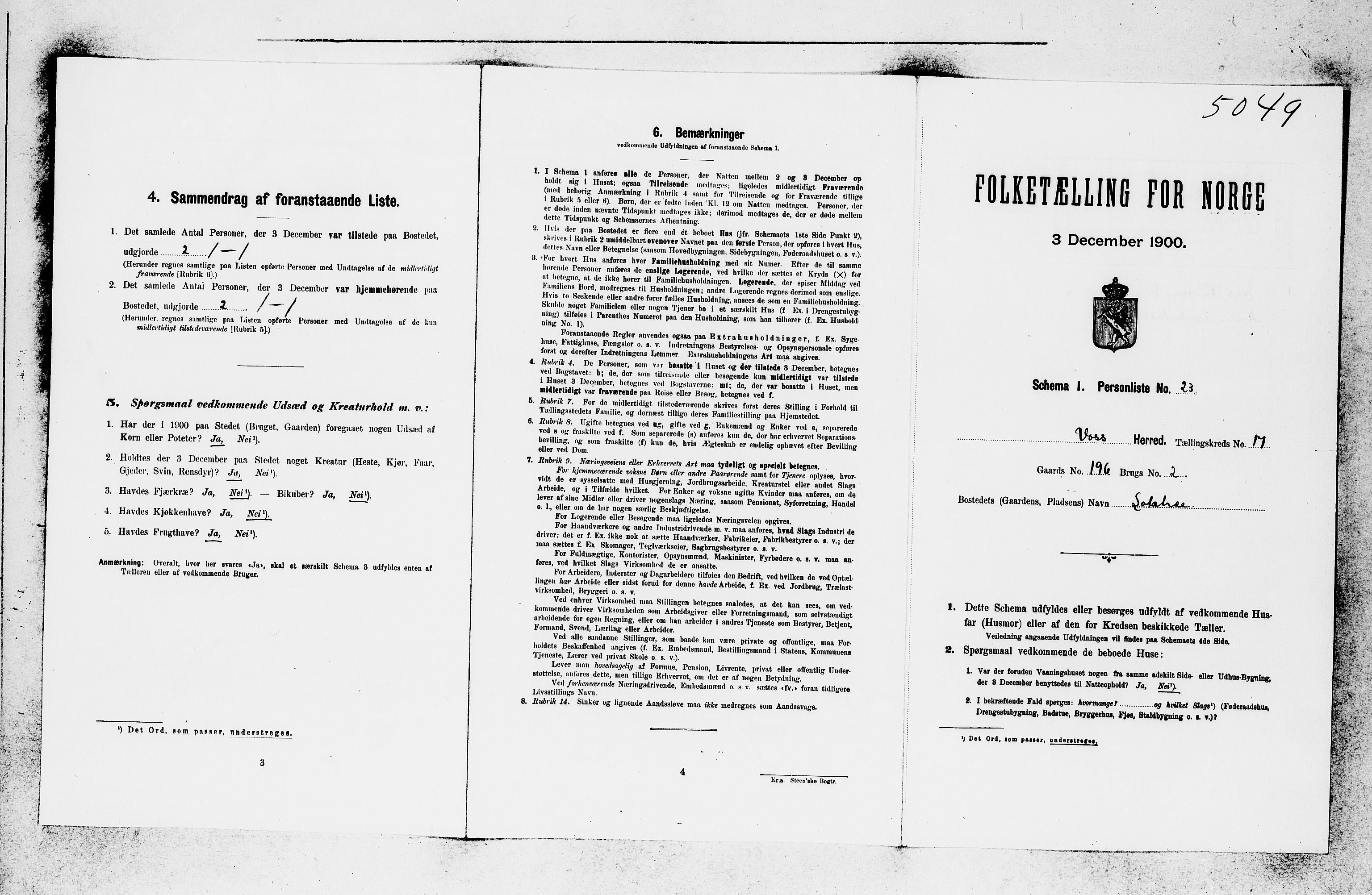 SAB, 1900 census for Voss, 1900, p. 1856