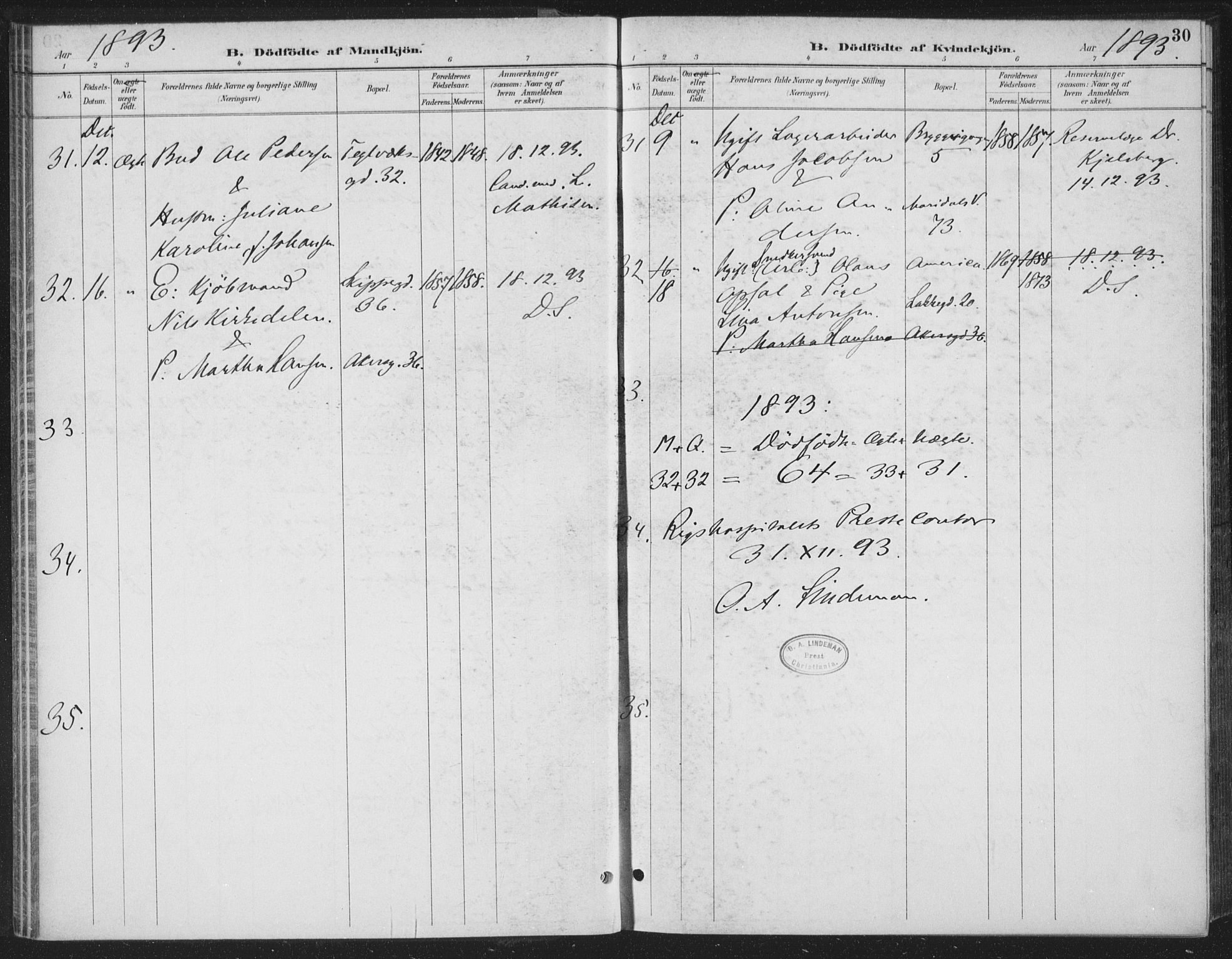 Rikshospitalet prestekontor Kirkebøker, SAO/A-10309b/F/L0010: Parish register (official) no. 10, 1888-1912, p. 30