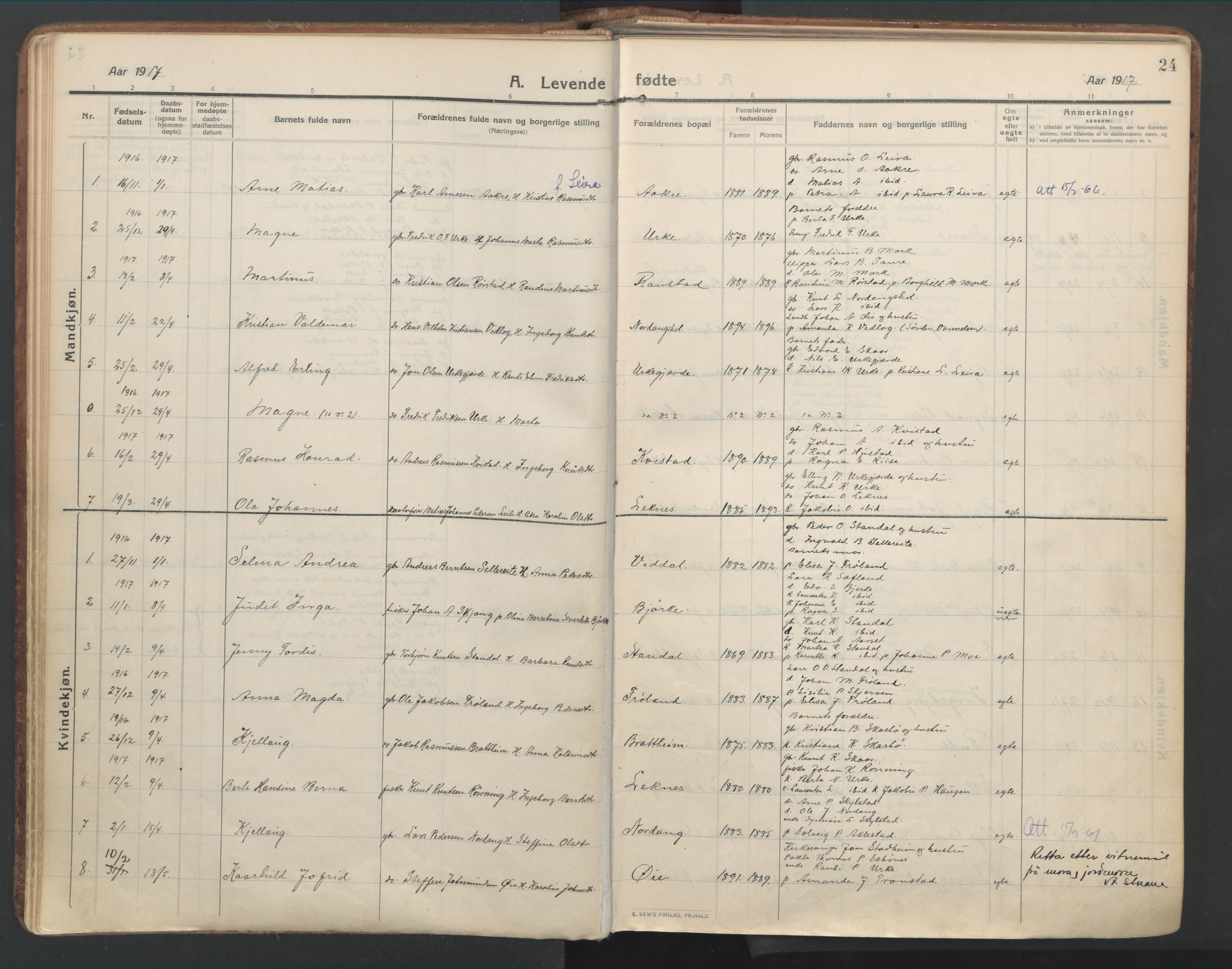 Ministerialprotokoller, klokkerbøker og fødselsregistre - Møre og Romsdal, SAT/A-1454/515/L0212: Parish register (official) no. 515A08, 1911-1935, p. 24