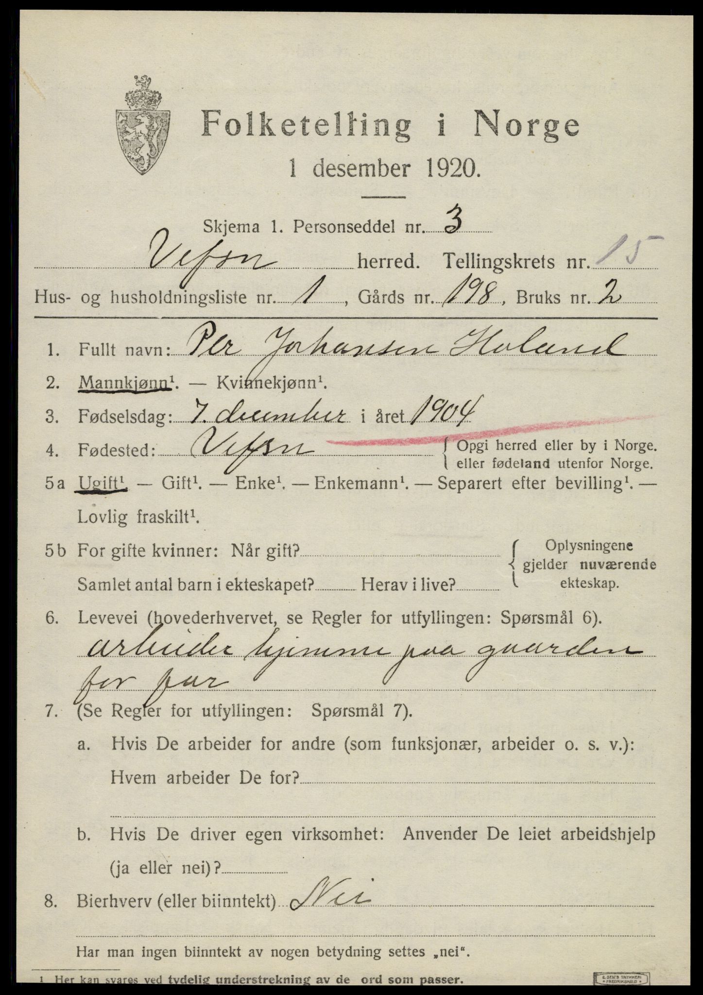 SAT, 1920 census for Vefsn, 1920, p. 11695