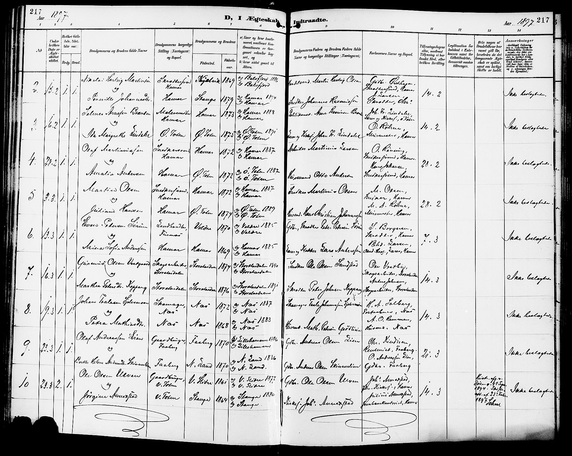 Vang prestekontor, Hedmark, AV/SAH-PREST-008/H/Ha/Haa/L0017: Parish register (official) no. 17, 1890-1899, p. 217