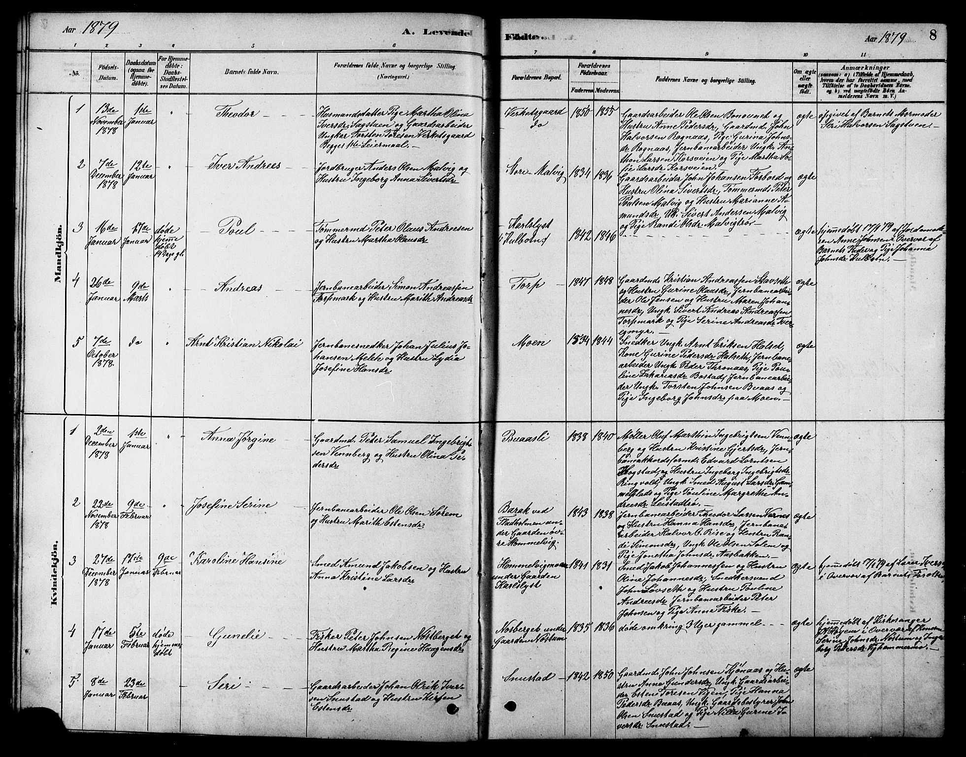 Ministerialprotokoller, klokkerbøker og fødselsregistre - Sør-Trøndelag, SAT/A-1456/616/L0423: Parish register (copy) no. 616C06, 1878-1903, p. 8