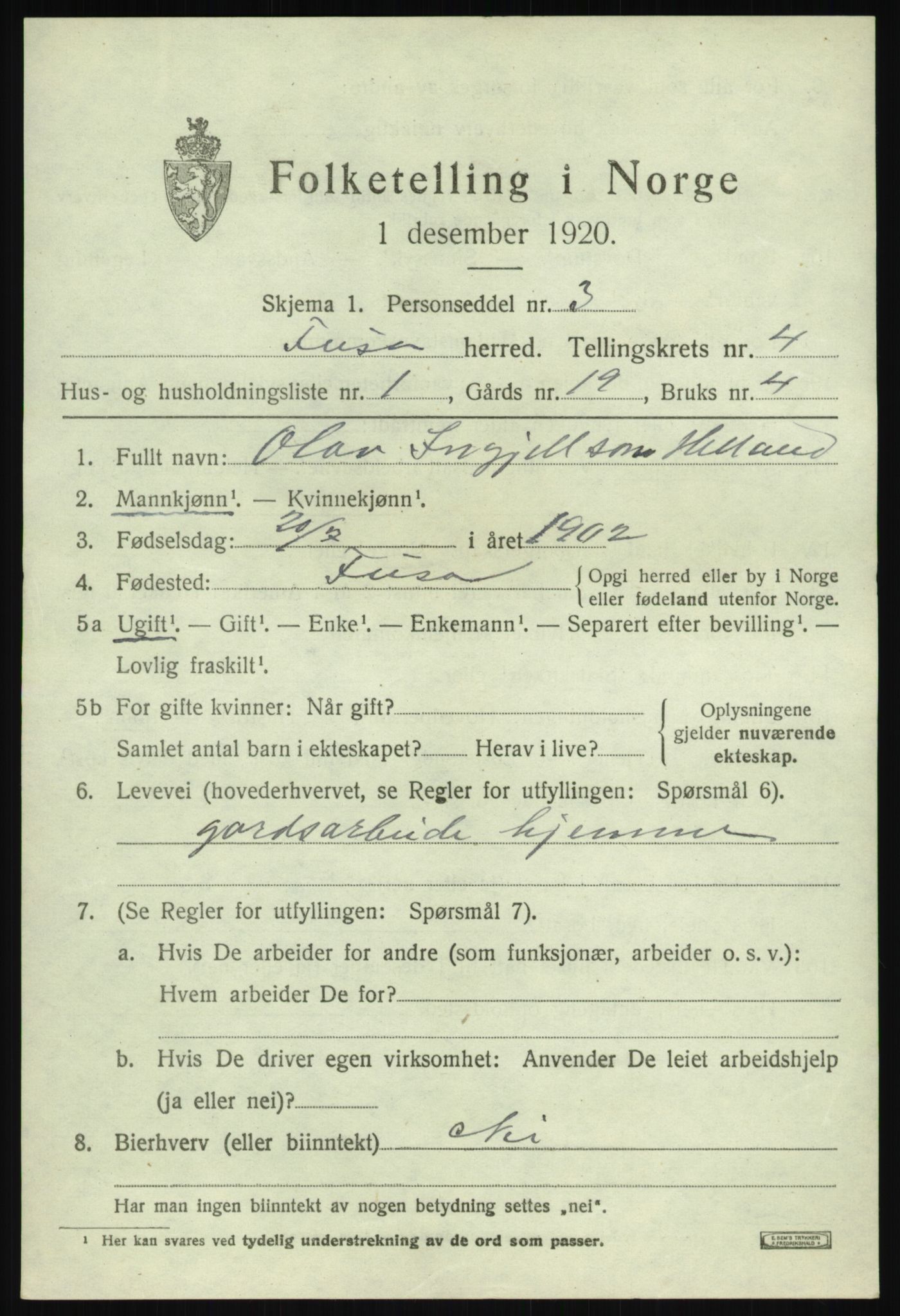 SAB, 1920 census for Fusa, 1920, p. 1553