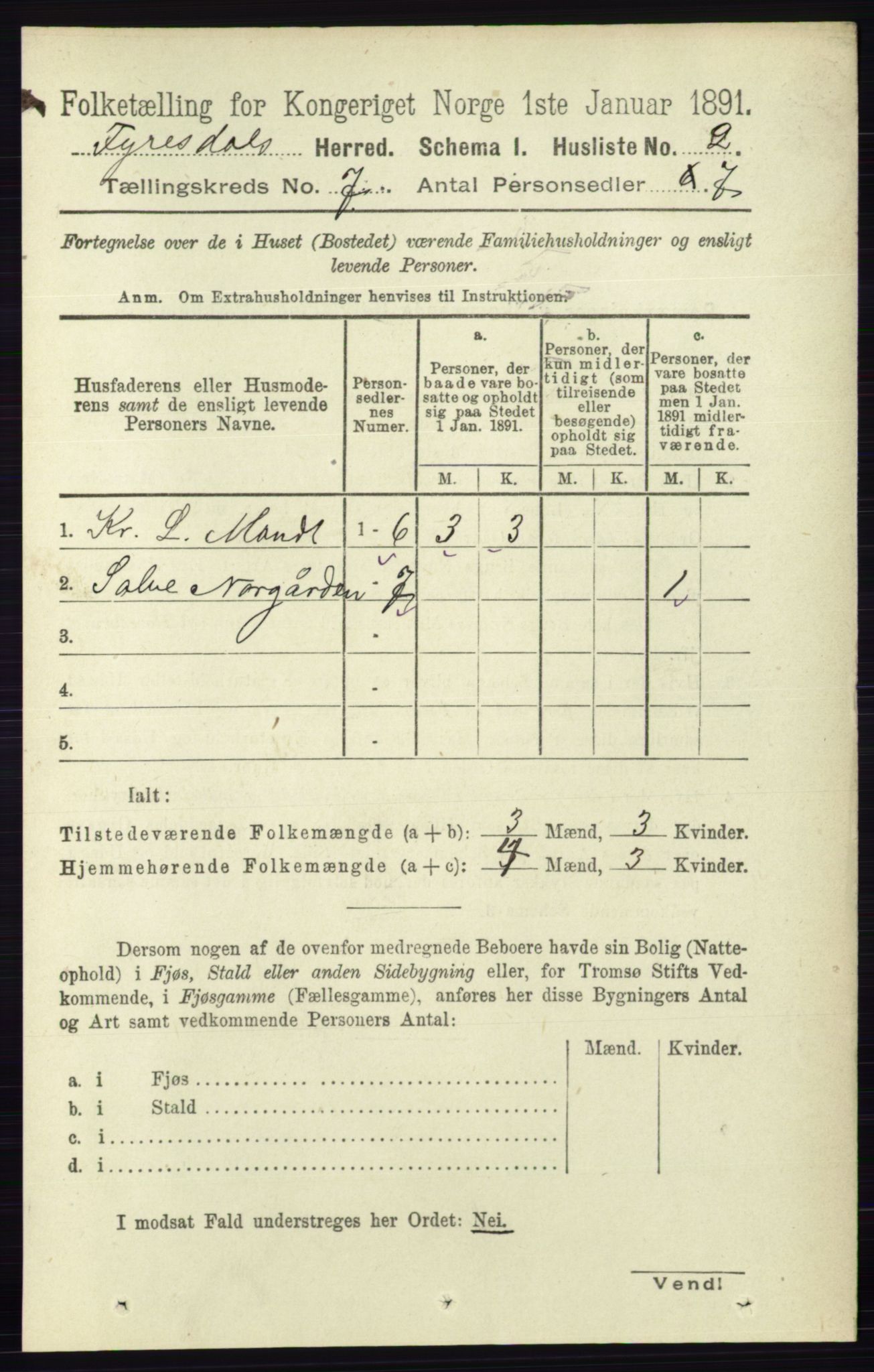 RA, 1891 census for 0831 Fyresdal, 1891, p. 1858