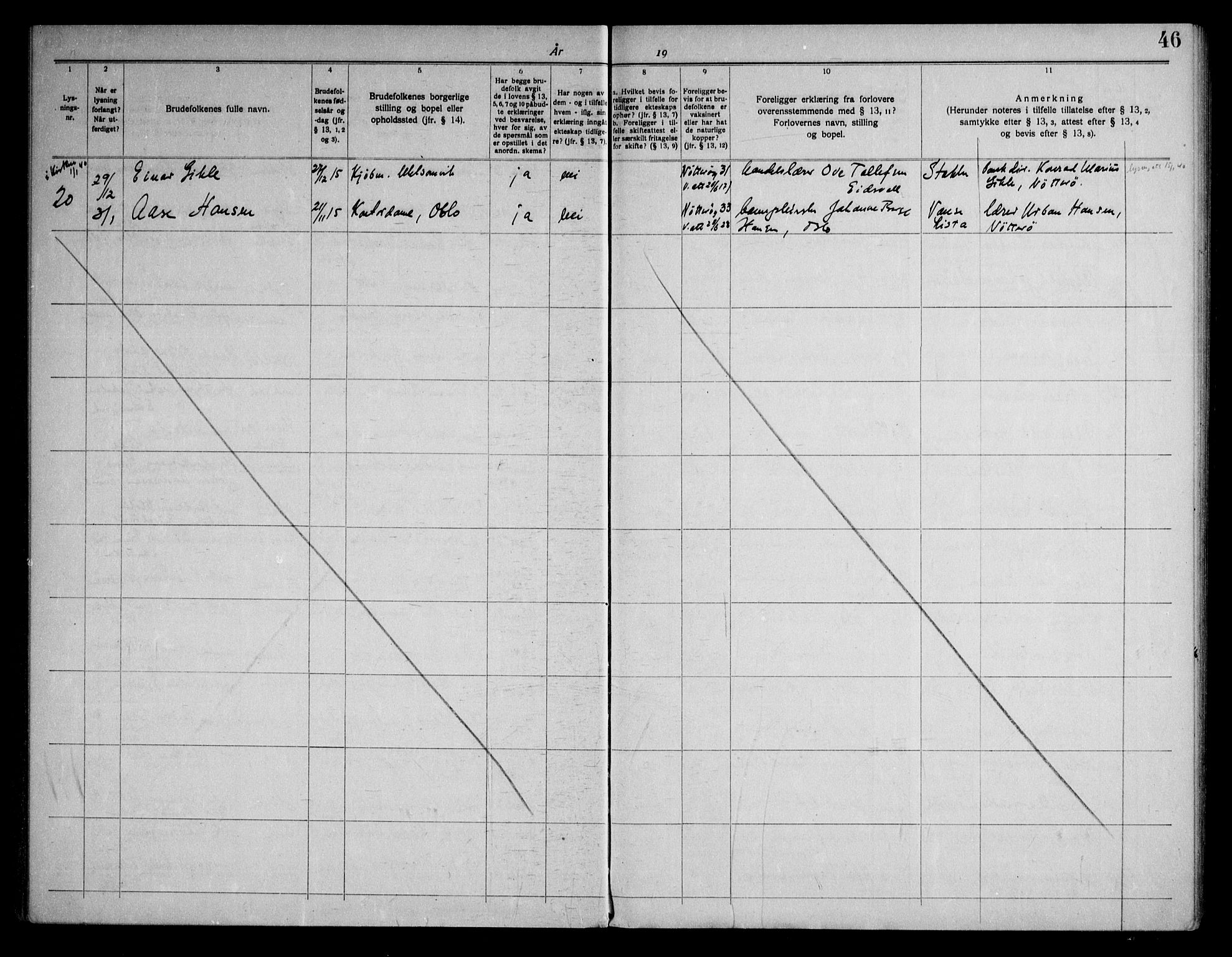 Stokke kirkebøker, AV/SAKO-A-320/H/Ha/L0003: Banns register no. 3, 1919-1958, p. 46