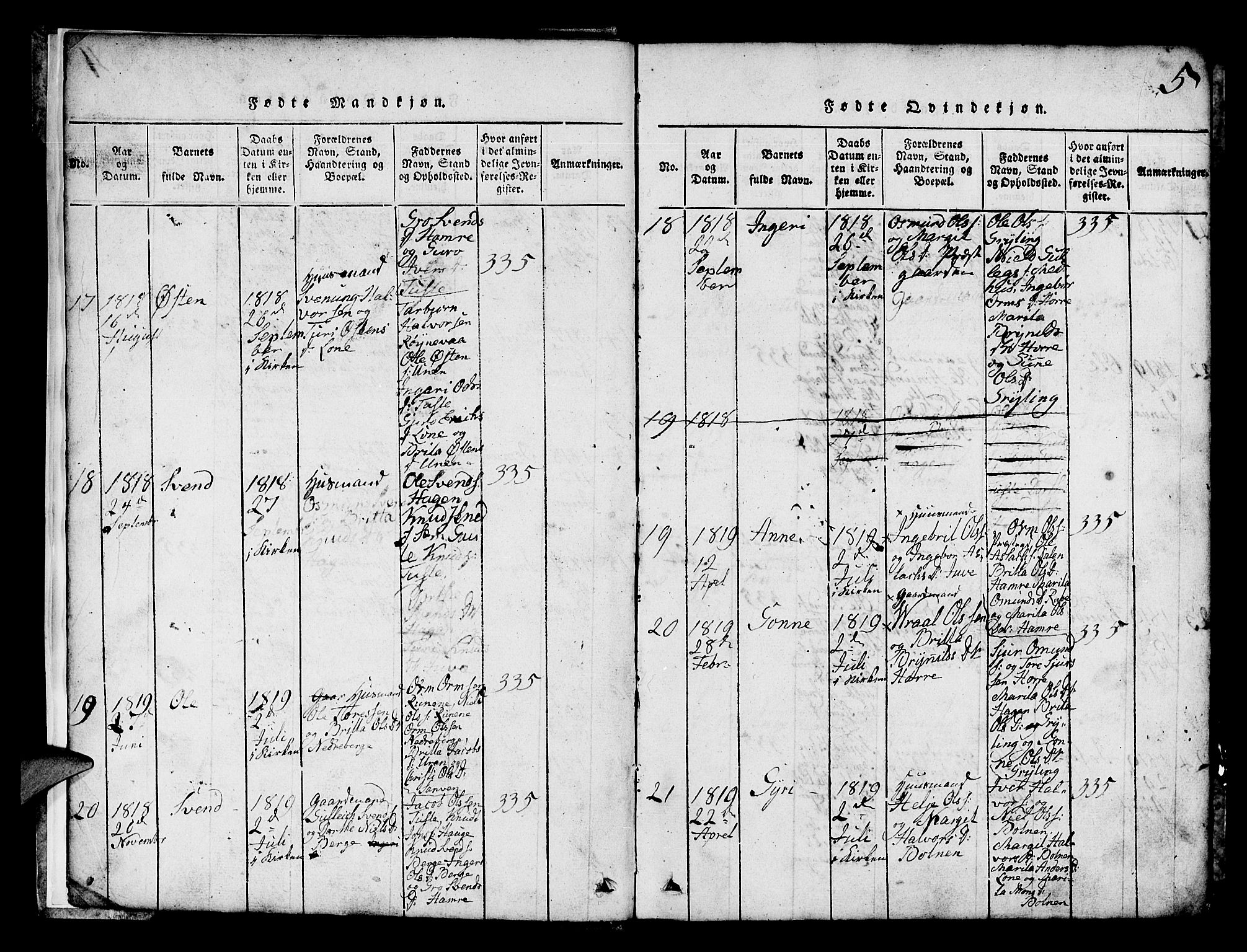 Røldal sokneprestembete, AV/SAB-A-100247: Parish register (copy) no. A 1, 1817-1860, p. 5