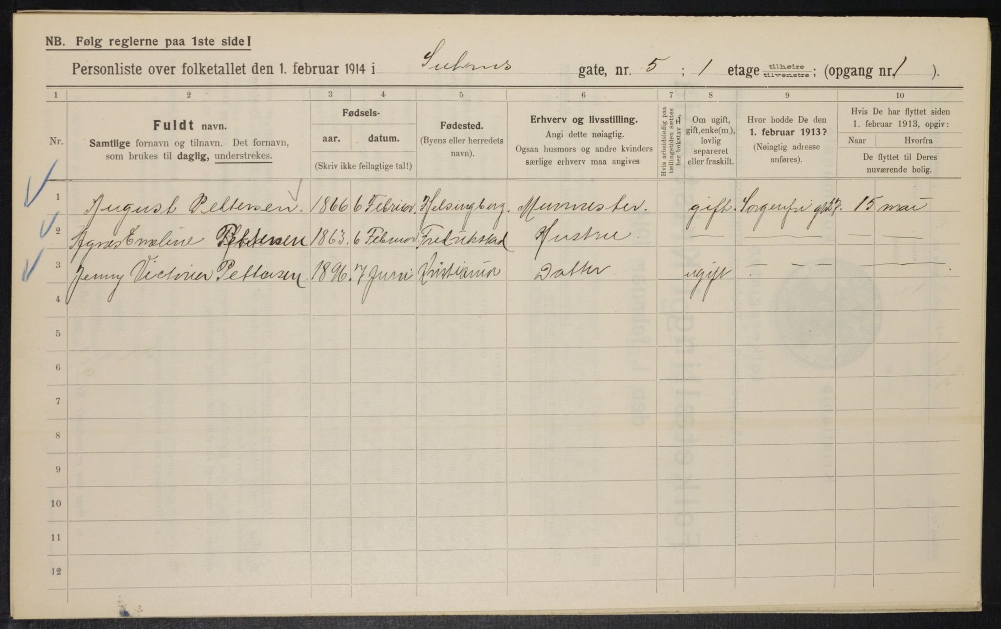 OBA, Municipal Census 1914 for Kristiania, 1914, p. 105300