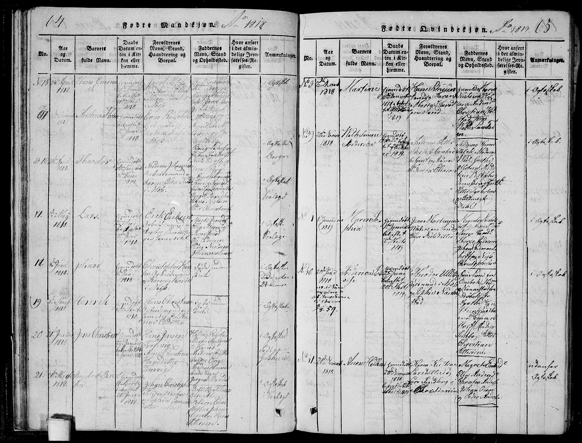 Moss prestekontor Kirkebøker, SAO/A-2003/F/Fa/L0005: Parish register (official) no. I 5, 1814-1828, p. 64-65