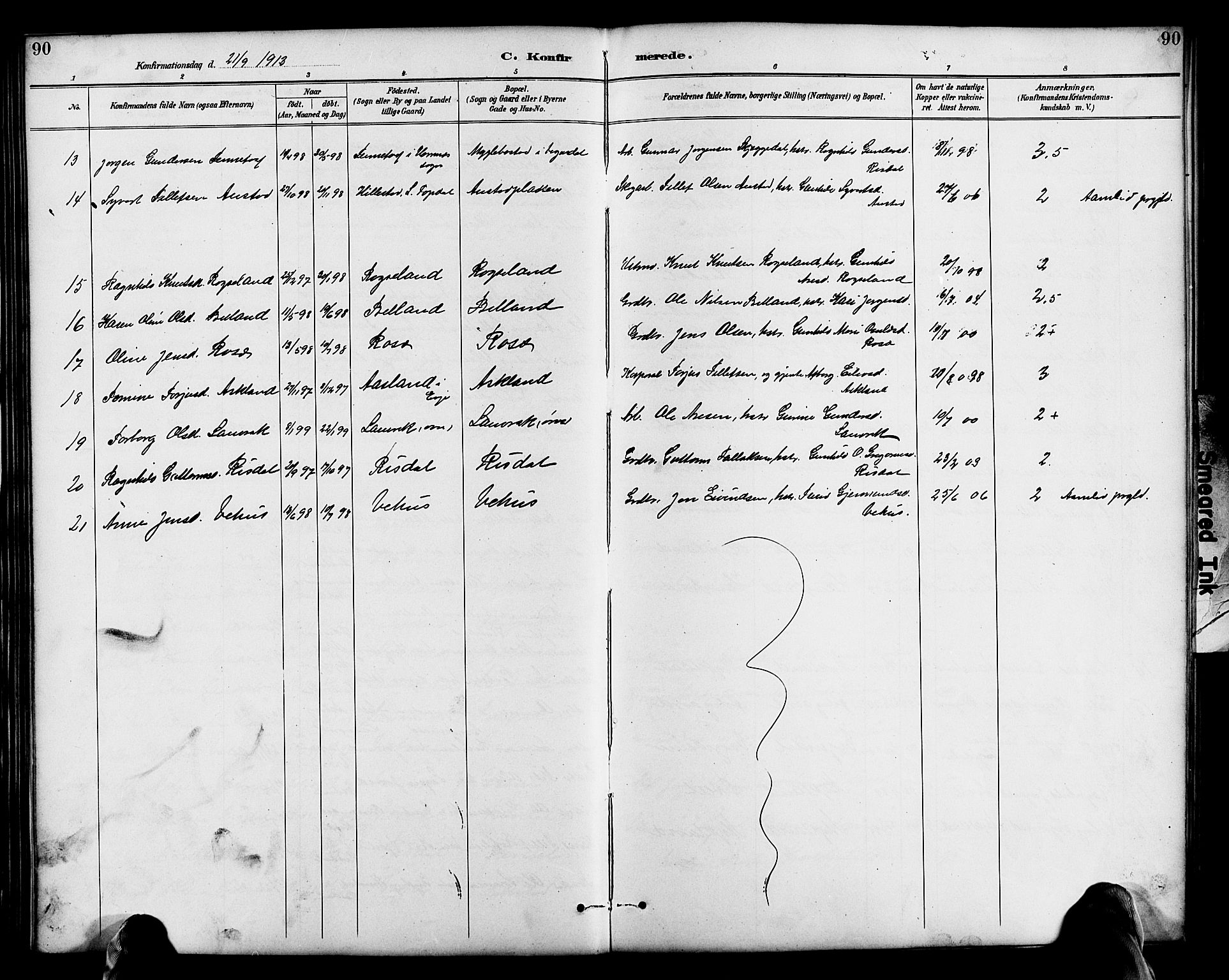 Herefoss sokneprestkontor, AV/SAK-1111-0019/F/Fb/Fbc/L0003: Parish register (copy) no. B 3, 1887-1915, p. 90